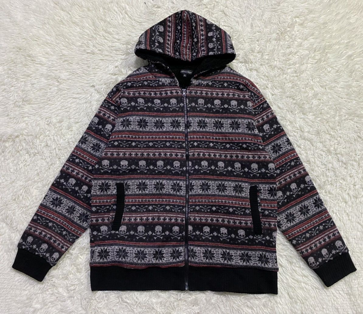 Japanese Brand Fullprint Skulls Fleece Lined Zipper Hoodie Knitwear Jacket Size US L / EU 52-54 / 3 - 1 Thumbnail