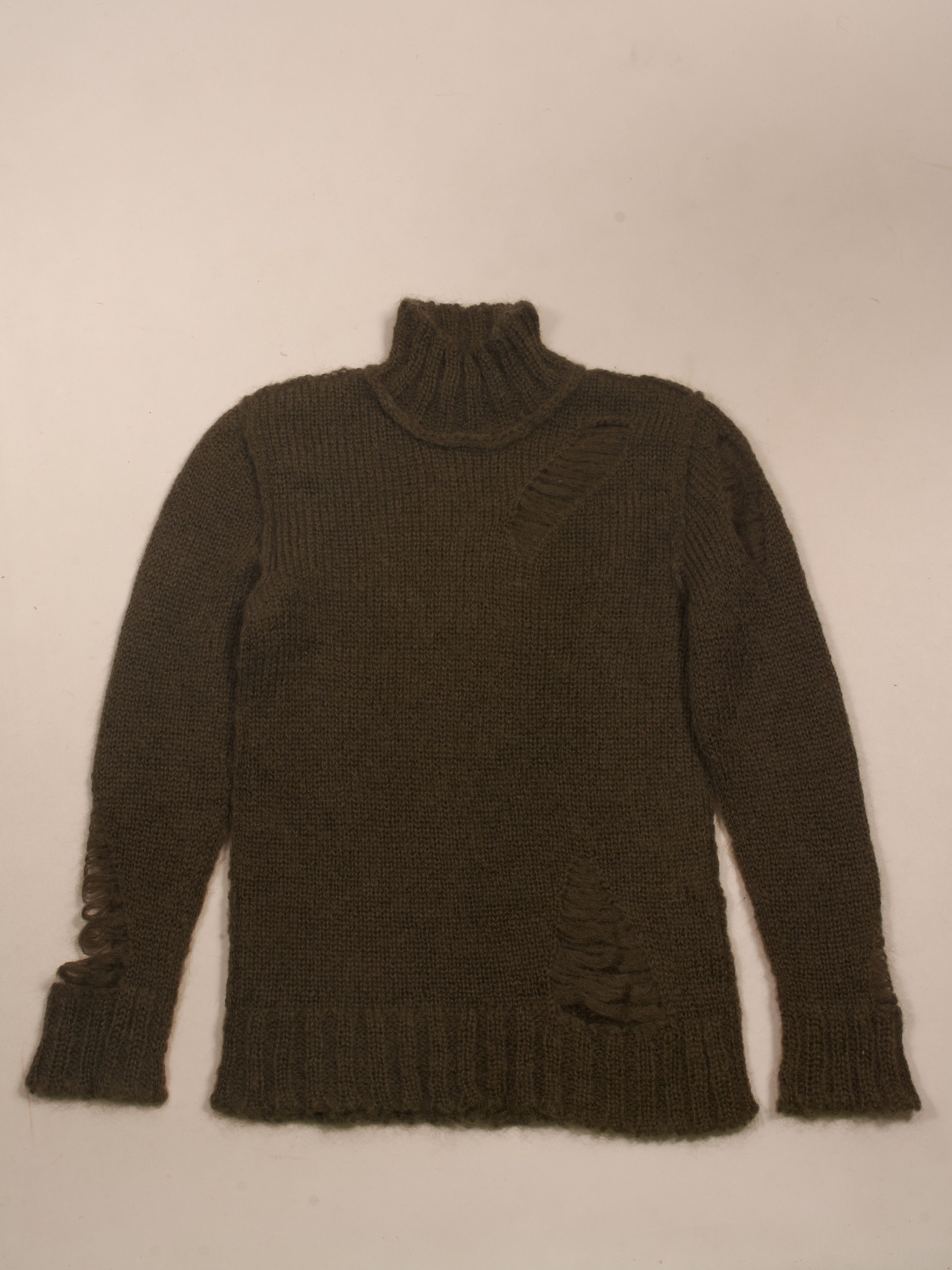 image of Kiminori Morishita Distressed Mohair Sweater in Olive, Men's (Size Small)