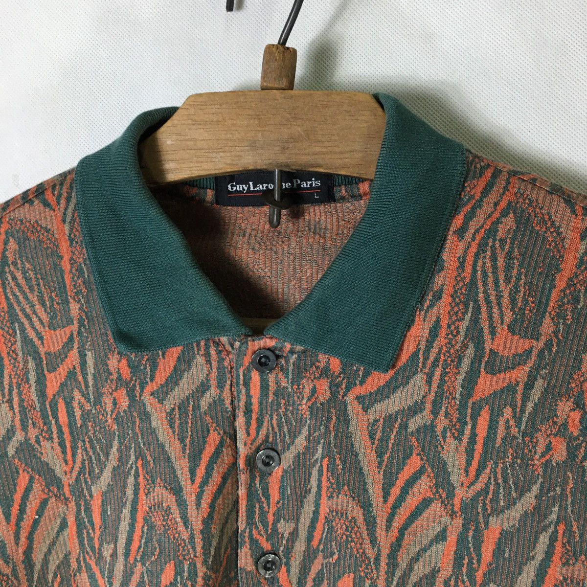 Designer × Guy Laroche × Vintage Rare! Guy Laroche Paris Artisanal Abstract Jacquard Polo Size US L / EU 52-54 / 3 - 6 Thumbnail
