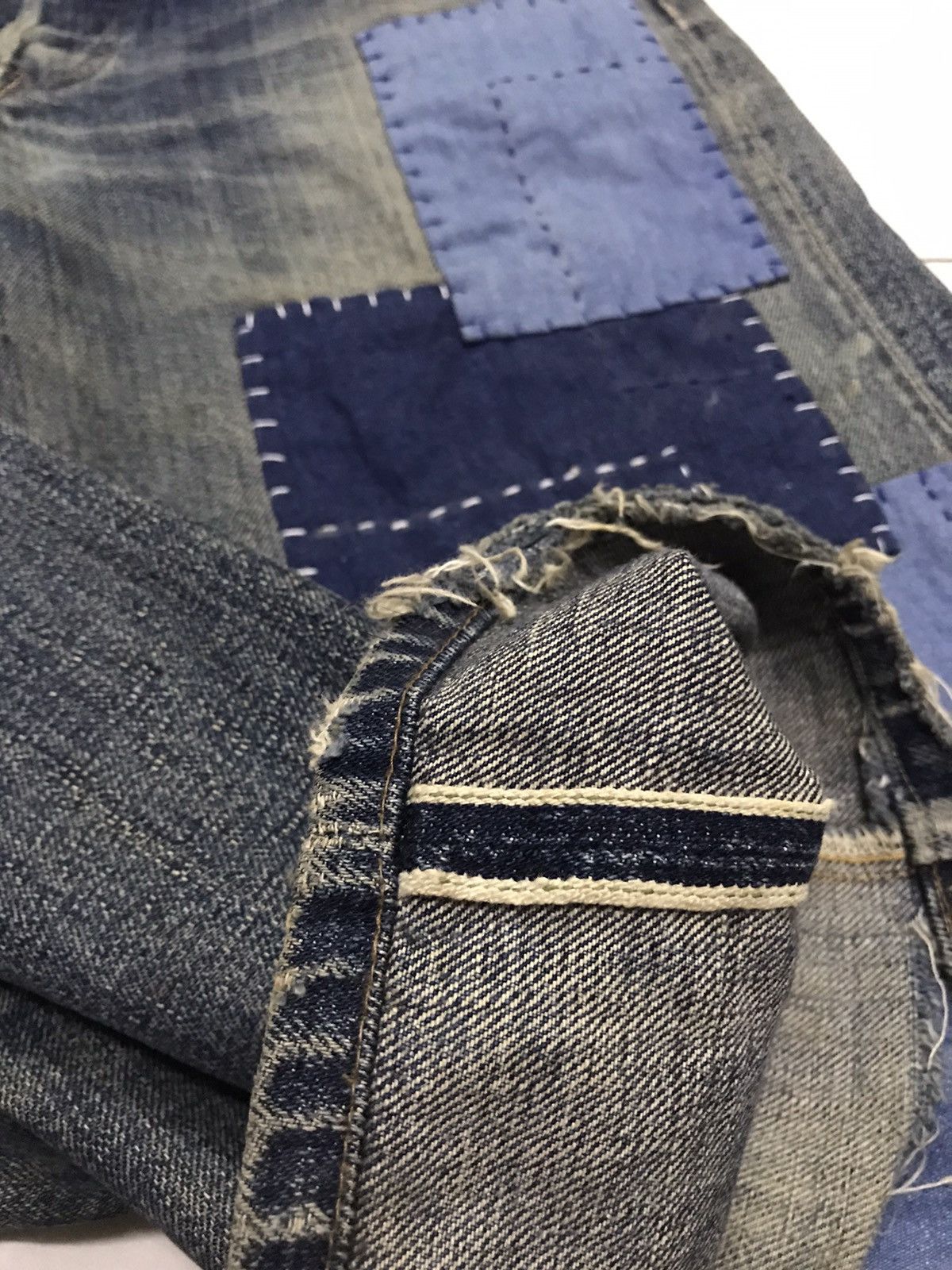 Sugar Cane FINAL DROP Reworked Sugarcane Selvedg Denim with Patchwork Size US 31 - 15 Thumbnail