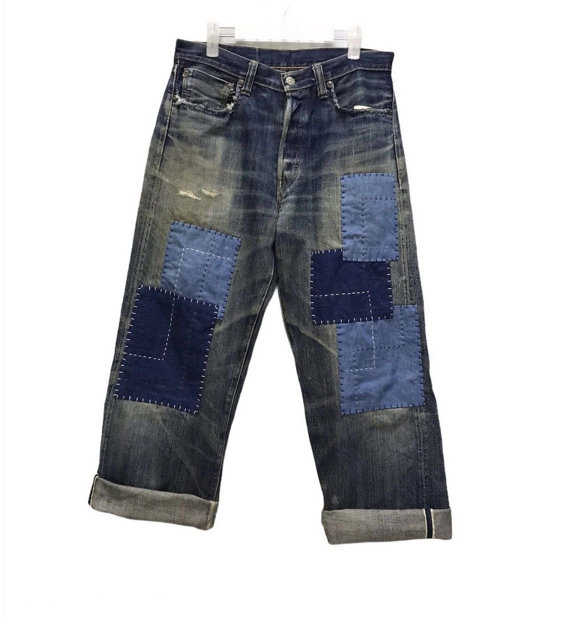 Sugar Cane FINAL DROP Reworked Sugarcane Selvedg Denim with Patchwork Size US 31 - 1 Thumbnail