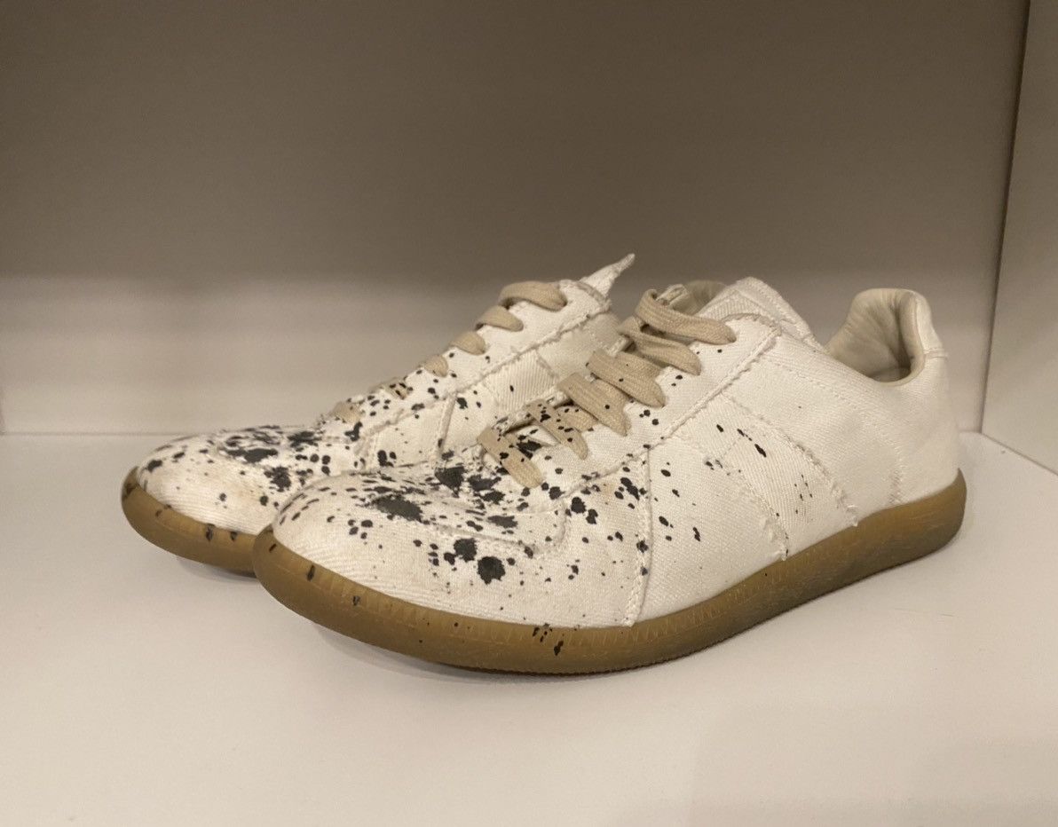 image of Maison Margiela Margiela White Canvas Black Paint Splatter Replica Gats Shoes, Men's (Size 9)