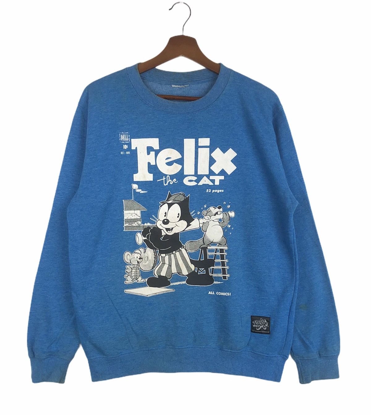 image of Cartoon Network x Movie Vintage Felix The Cat Crewneck in Blue, Men's (Size Medium)