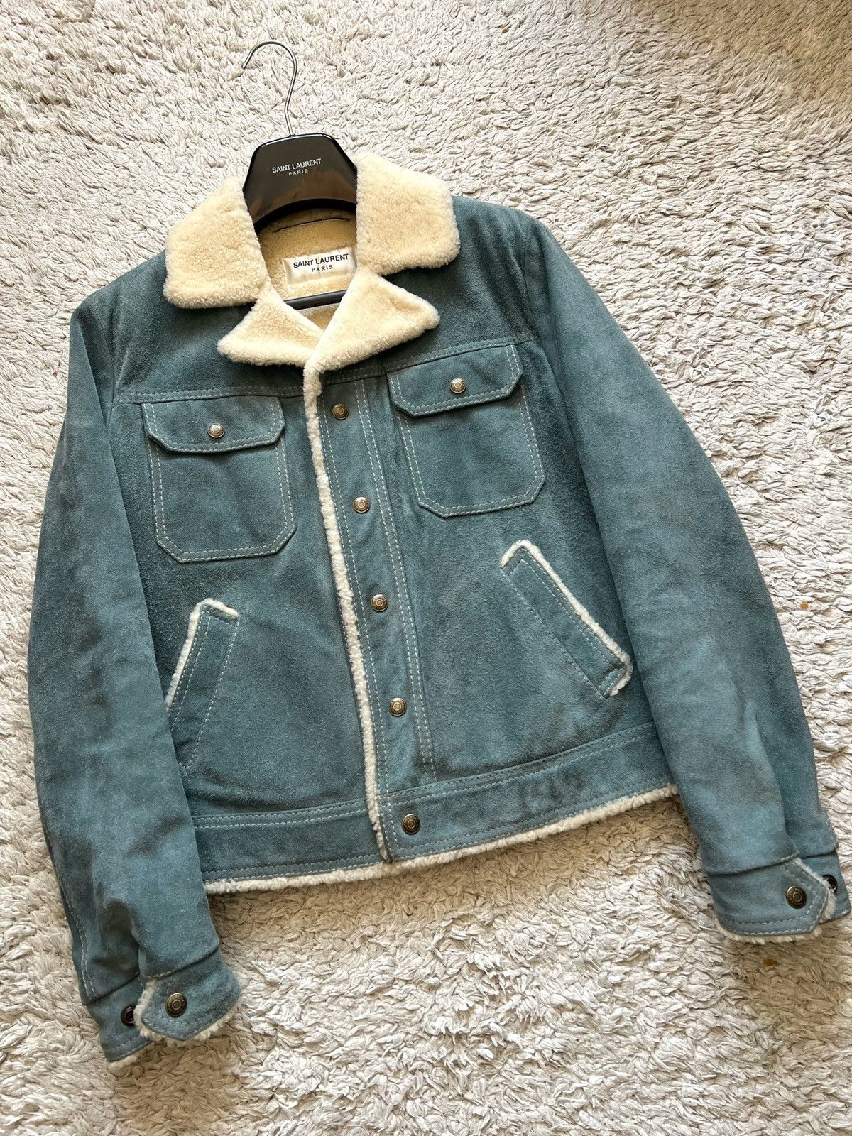 Saint Laurent Paris 18FW Shearling Suede Denim Jacket sz46 Size US S / EU 44-46 / 1 - 2 Thumbnail