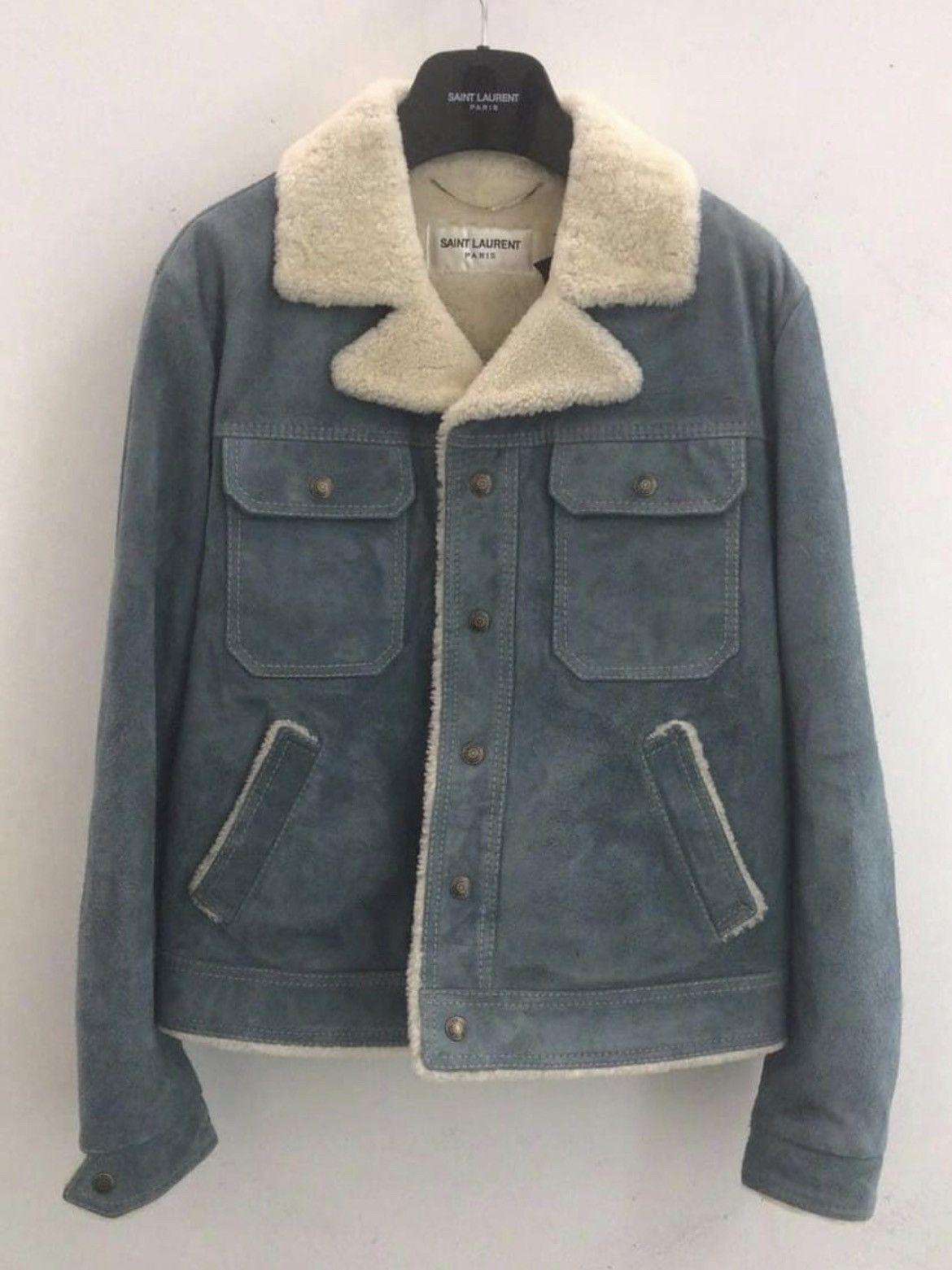 Saint Laurent Paris 18FW Shearling Suede Denim Jacket sz46 Size US S / EU 44-46 / 1 - 1 Thumbnail