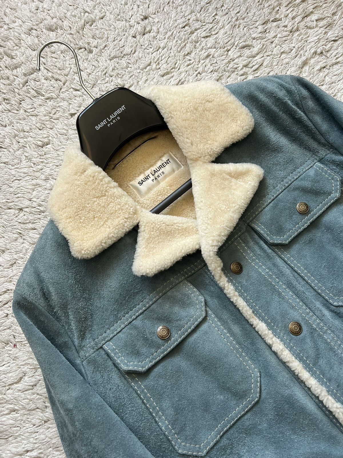 Saint Laurent Paris 18FW Shearling Suede Denim Jacket sz46 Size US S / EU 44-46 / 1 - 3 Thumbnail