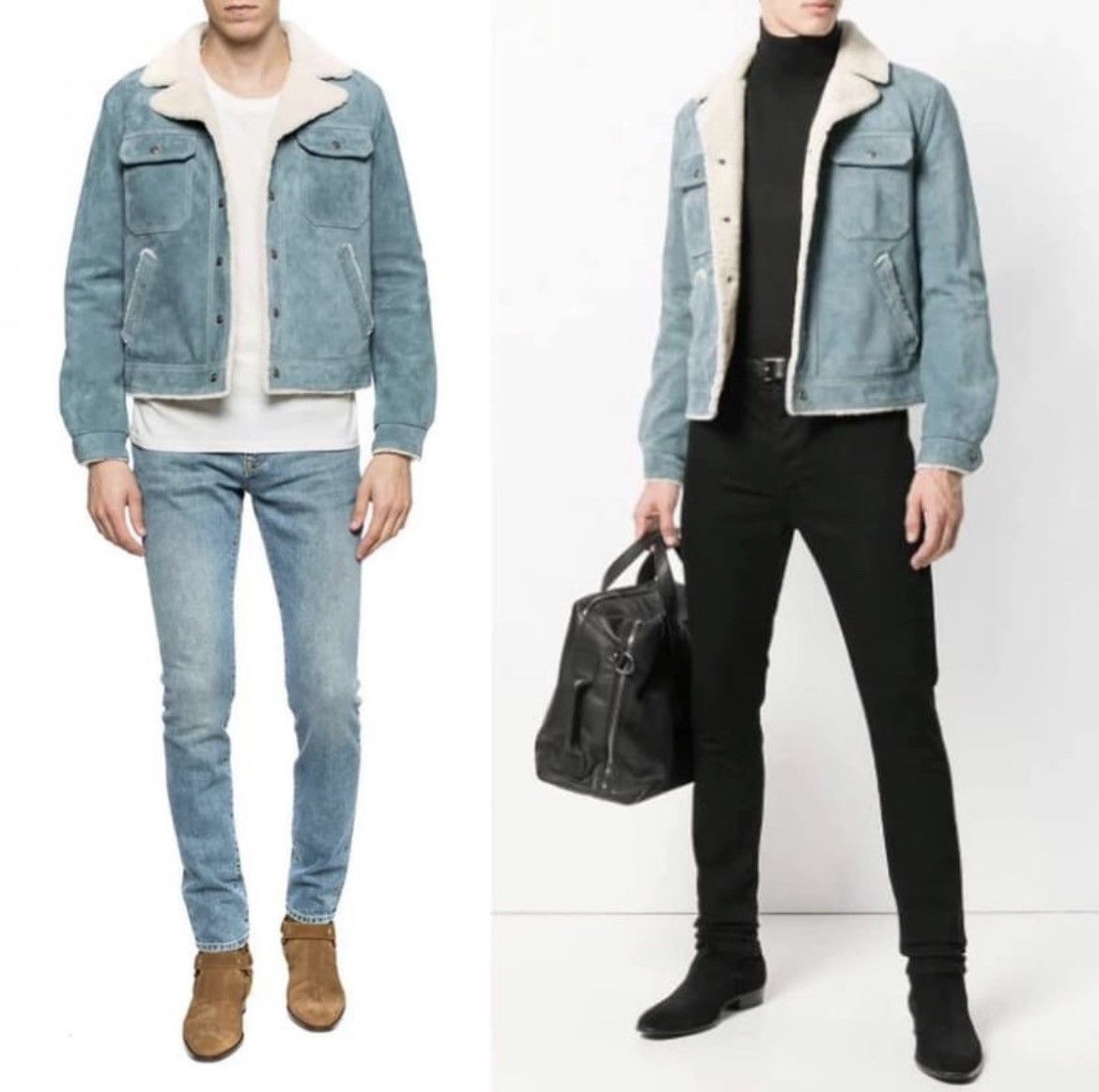 Saint Laurent Paris 18FW Shearling Suede Denim Jacket sz46 Size US S / EU 44-46 / 1 - 18 Thumbnail