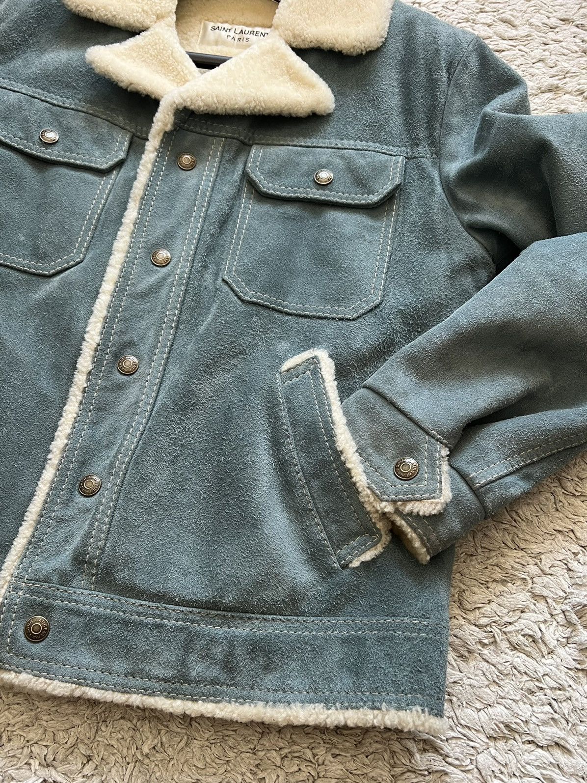 Saint Laurent Paris 18FW Shearling Suede Denim Jacket sz46 Size US S / EU 44-46 / 1 - 5 Thumbnail