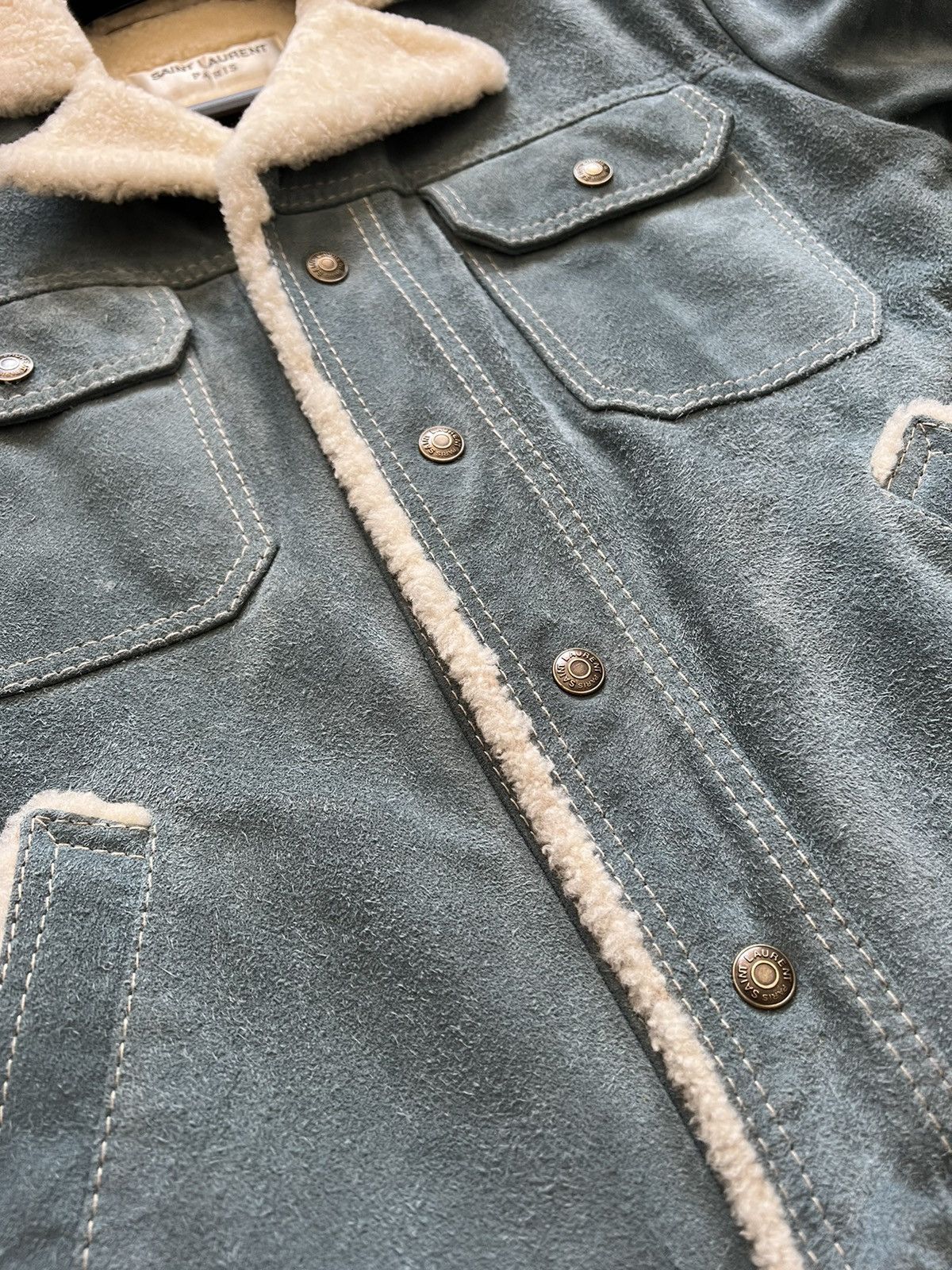 Saint Laurent Paris 18FW Shearling Suede Denim Jacket sz46 Size US S / EU 44-46 / 1 - 4 Thumbnail
