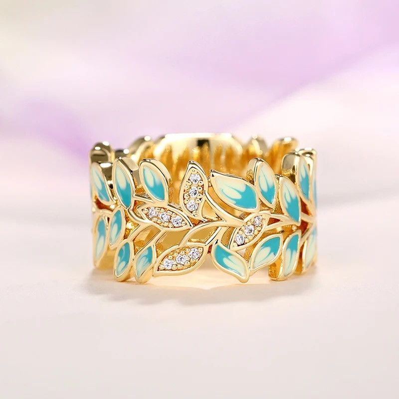 Japanese Brand × Jewelry × Vintage Creative Handmade Gradient Enamel Leaf Ring Size ONE SIZE - 2 Thumbnail