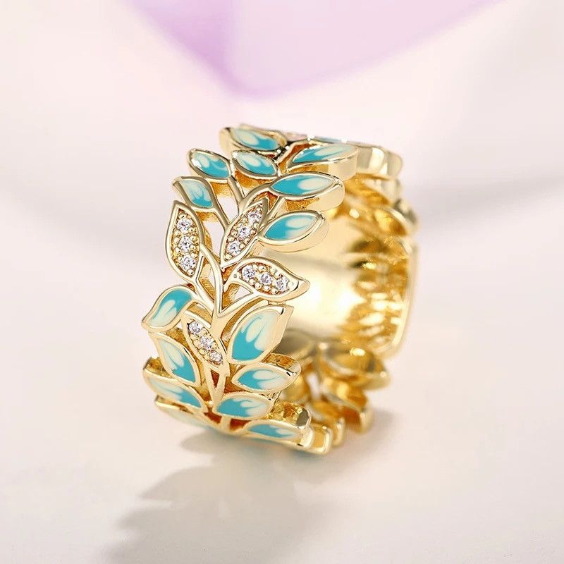 Japanese Brand × Jewelry × Vintage Creative Handmade Gradient Enamel Leaf Ring Size ONE SIZE - 1 Thumbnail