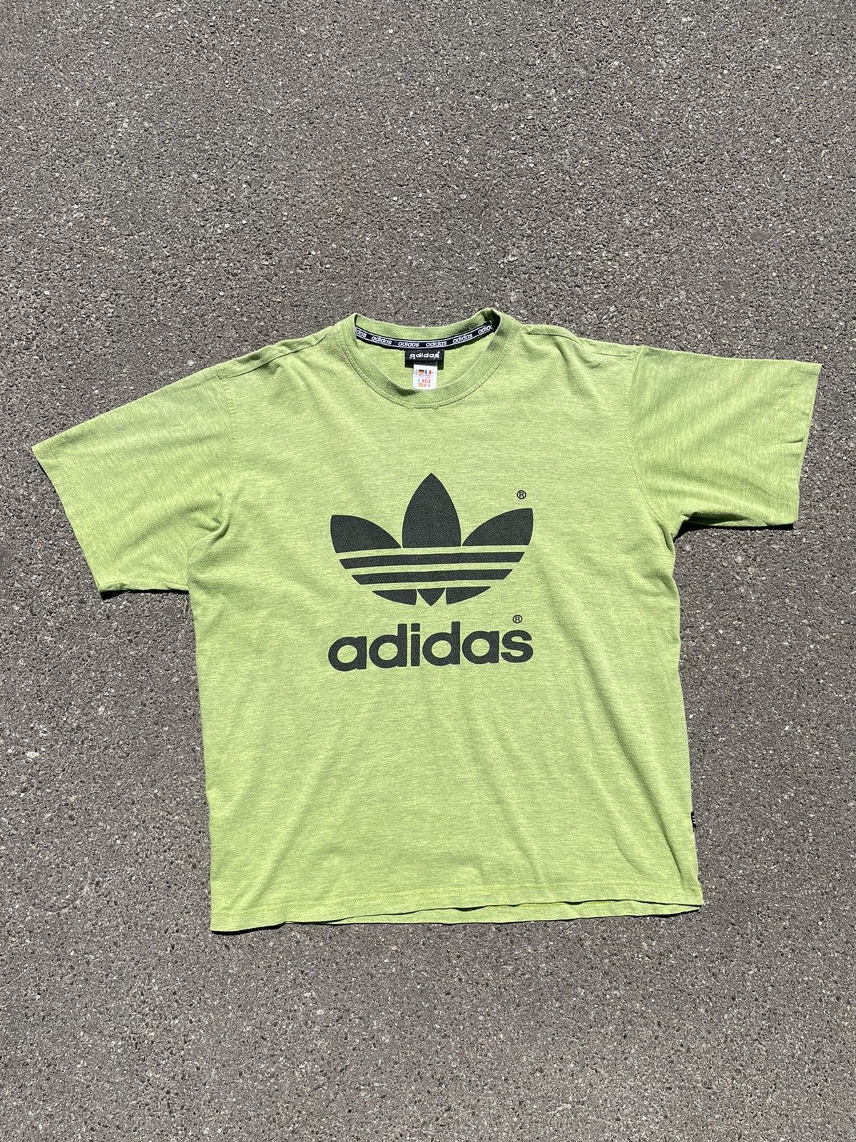 Adidas × Vintage Rare Vintage Adidas Lime Green Melange T-Shirt 🇬🇷 Size US XL / EU 56 / 4 - 3 Thumbnail