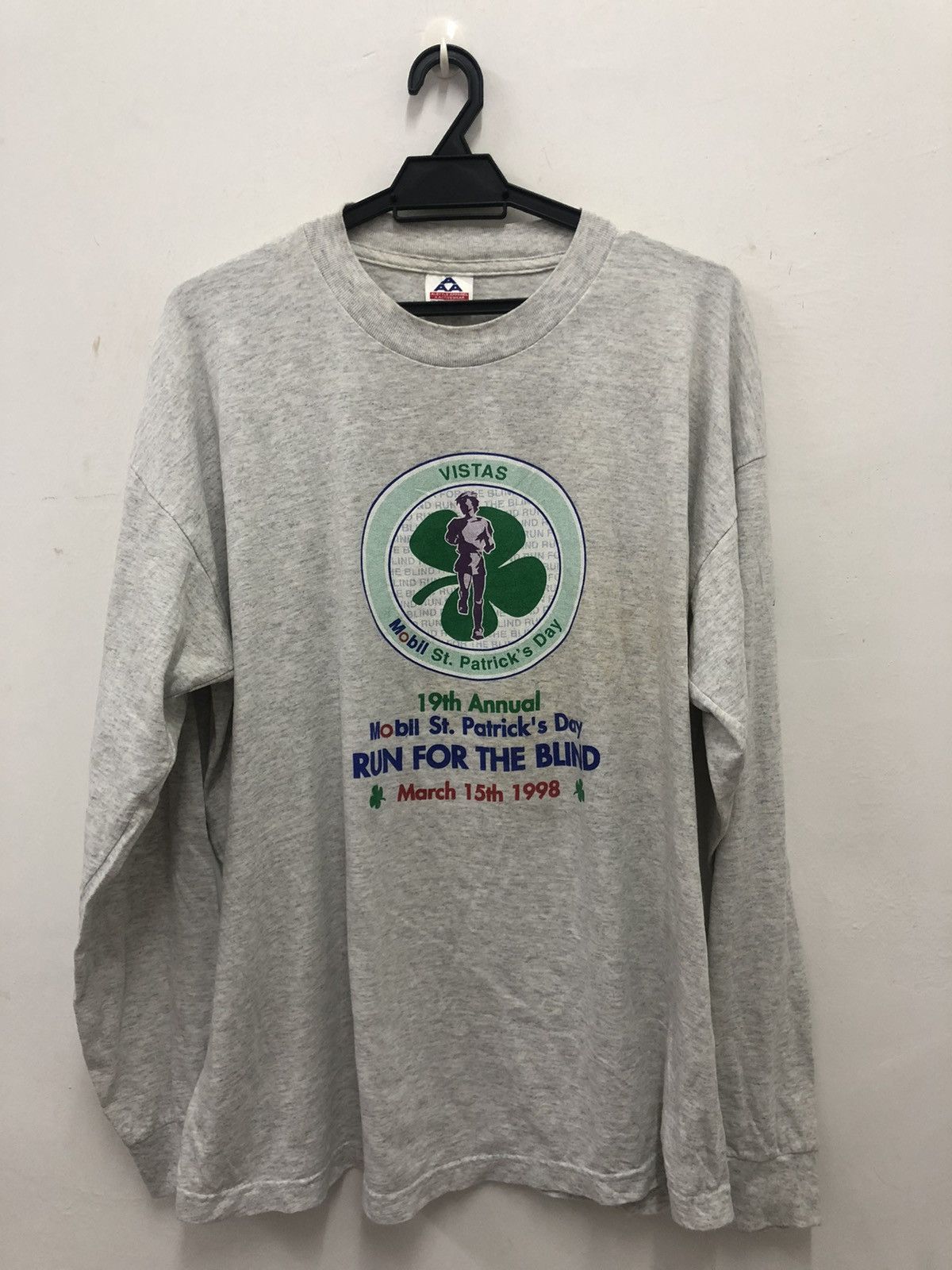 image of Vintage Mobil St Patrick’S Day Vistas 1998 L/s Tee in Grey, Men's (Size XL)