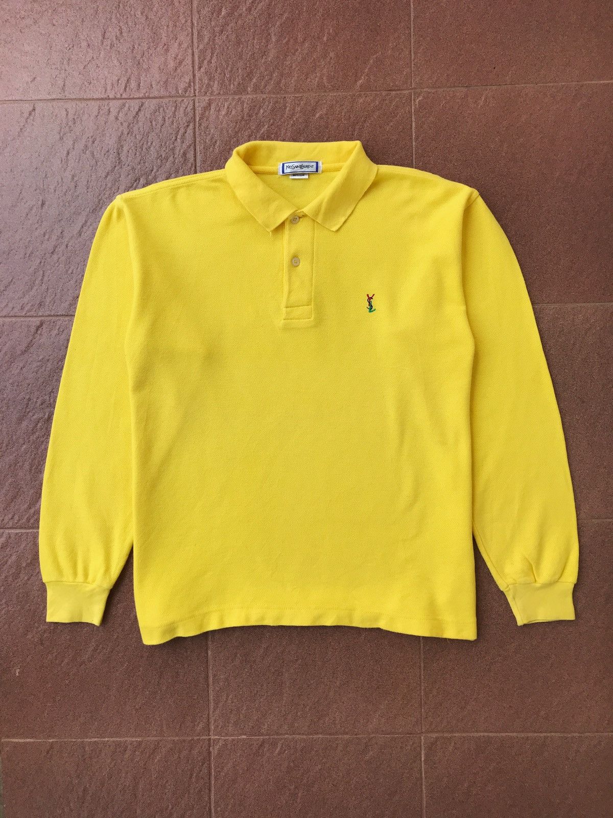 Ysl Yves Saint Lauren Yellow Rugby Collared Polos Shirt