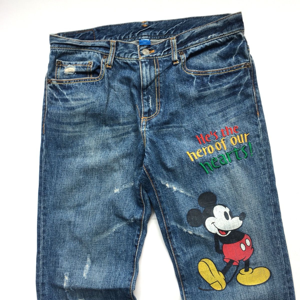 Disney × Mickey Mouse × Vintage Mickey Mouse Distressed Denim Jeans Size US 34 / EU 50 - 3 Thumbnail