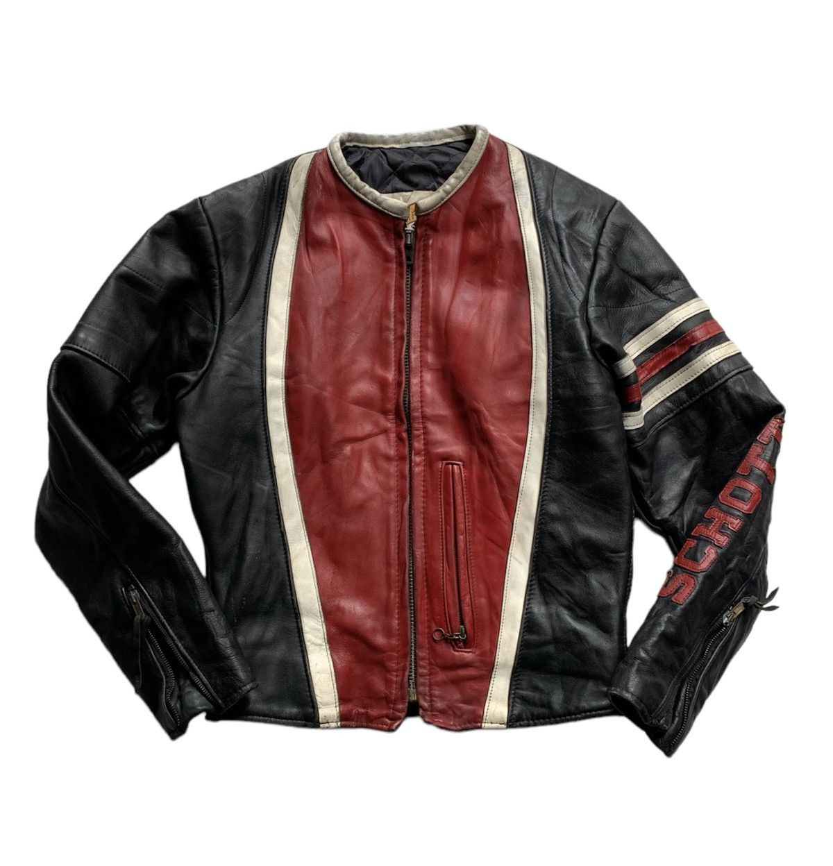 image of Racing x Schott Perfecto Vintage Cafe Racer Jacket in Black, Men's (Size Small)