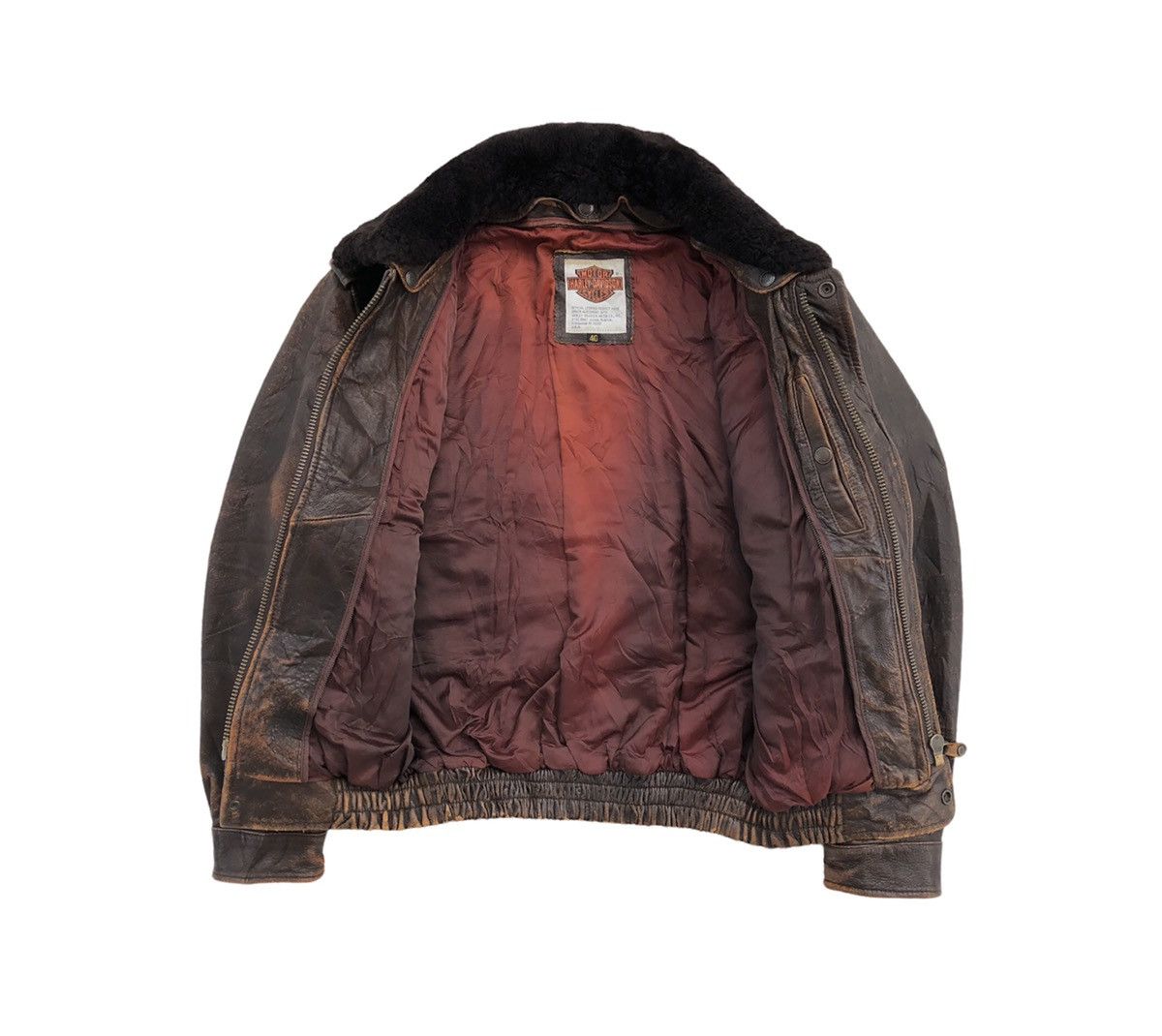Harley Davidson VTG 80/90s Harley Davidson Leather Bikers Fur Collar Jacket Size US L / EU 52-54 / 3 - 7 Thumbnail