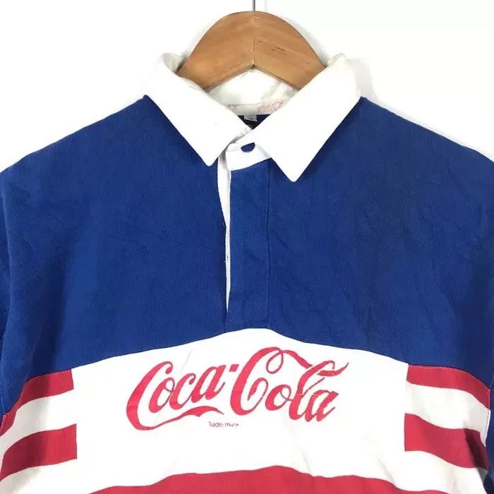Vintage 80s 90s COCA COLA RUGBY Stripes Big Logo