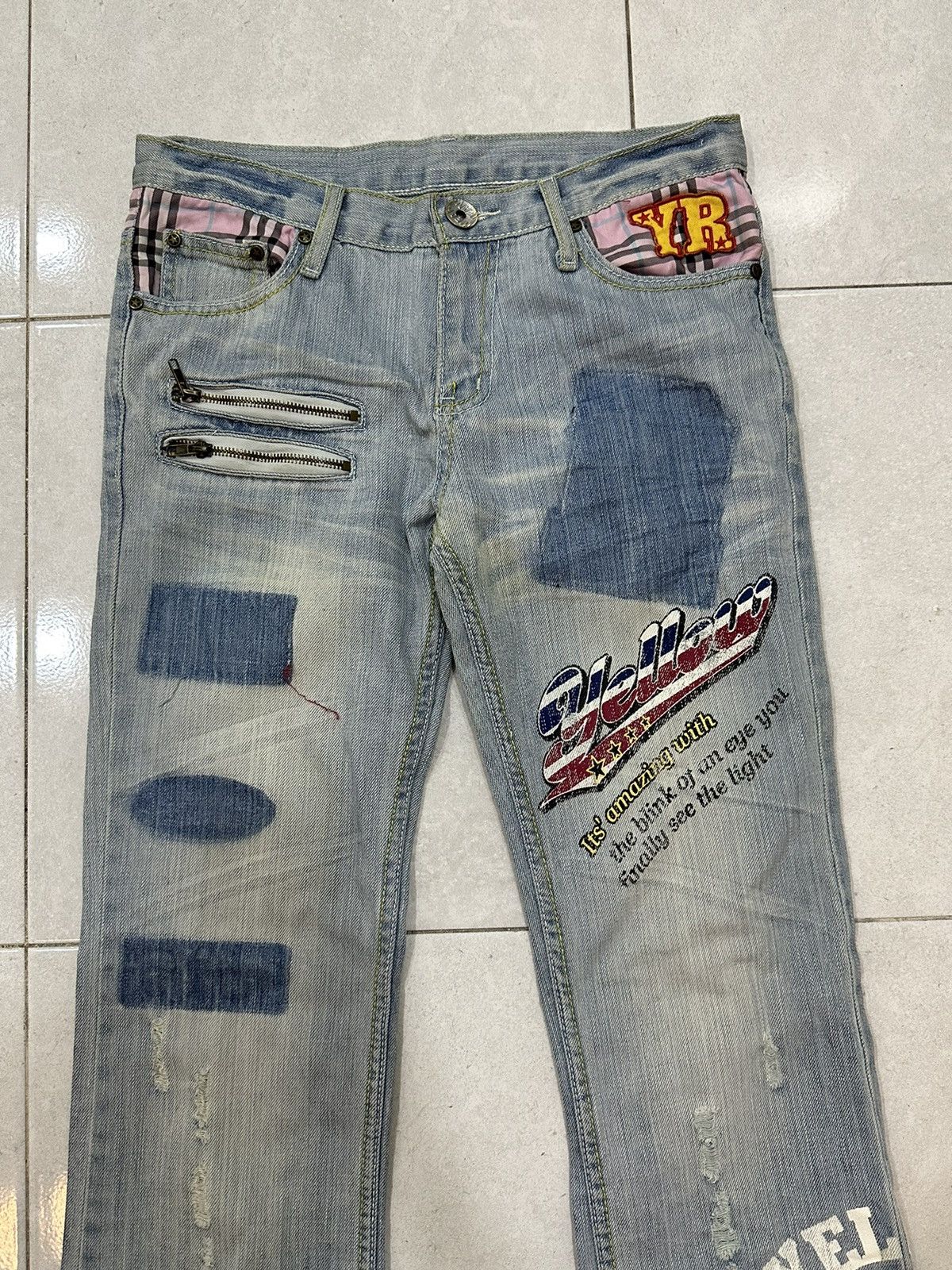 Japanese Brand Yellow Ranking Rusty Distressed Jeans Flare Size 32" / US 10 / IT 46 - 2 Thumbnail