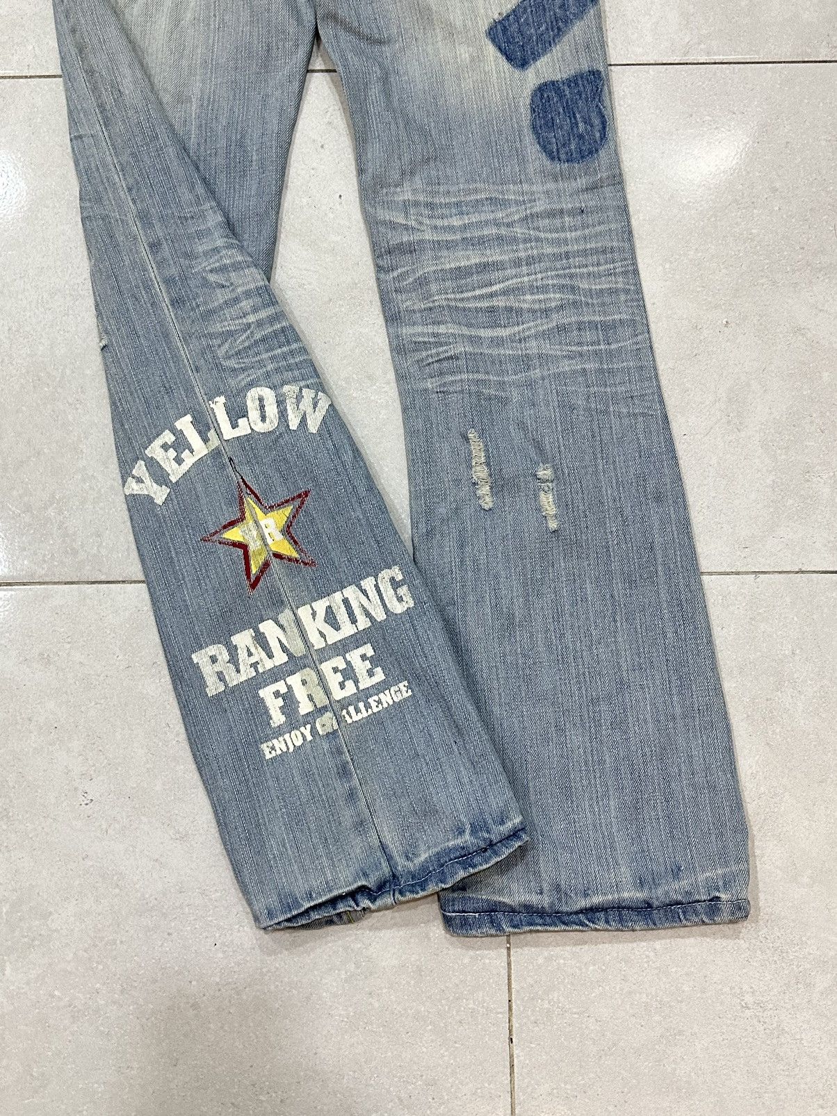 Japanese Brand Yellow Ranking Rusty Distressed Jeans Flare Size 32" / US 10 / IT 46 - 6 Thumbnail