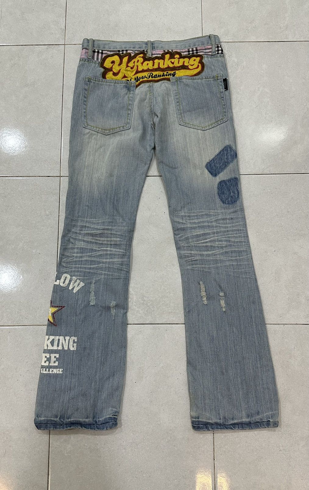 Japanese Brand Yellow Ranking Rusty Distressed Jeans Flare Size 32" / US 10 / IT 46 - 4 Thumbnail