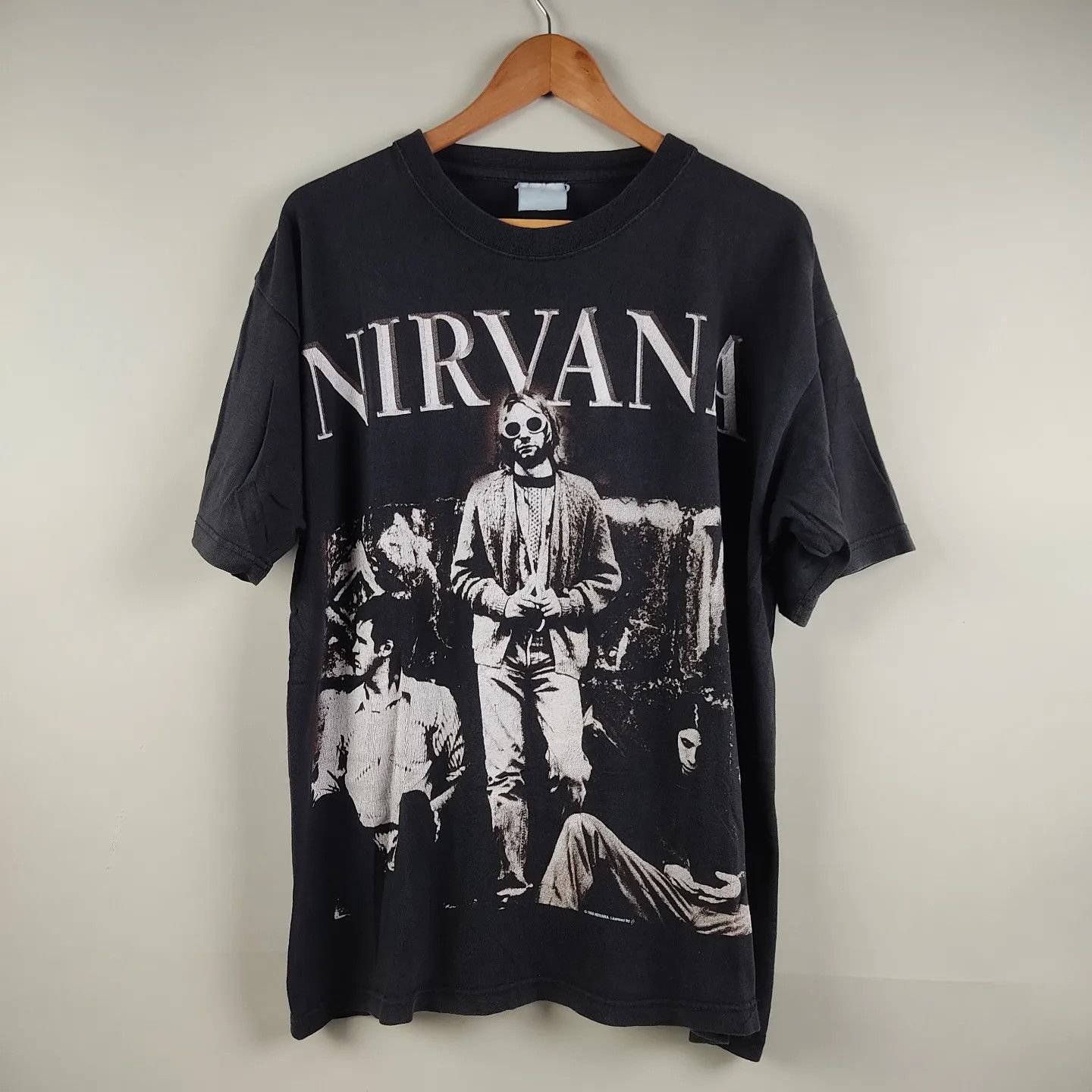 image of Band Tees x Nirvana 90's Nirvana Kurt Cobain Flipper in Black, Men's (Size XL)