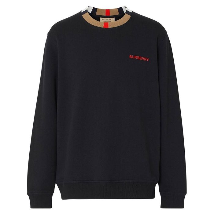 Burberry JARRAD BLACK COTTON ICON STRIPE COLLAR RED LOGO SWEATER L ...