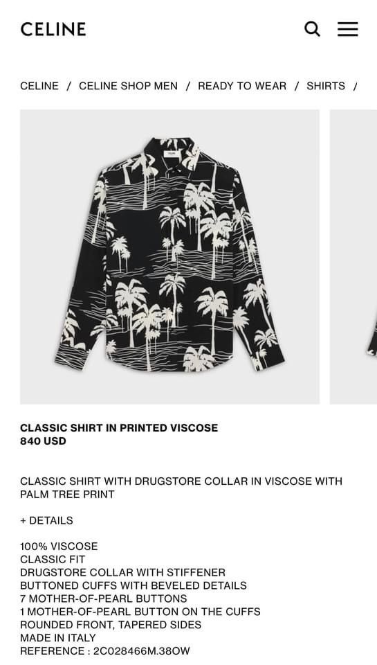 Celine *Grail* SS21 Celine palm tree Hawaiian shirt $840 🤑 Hedi 🤑 Size US M / EU 48-50 / 2 - 12 Thumbnail