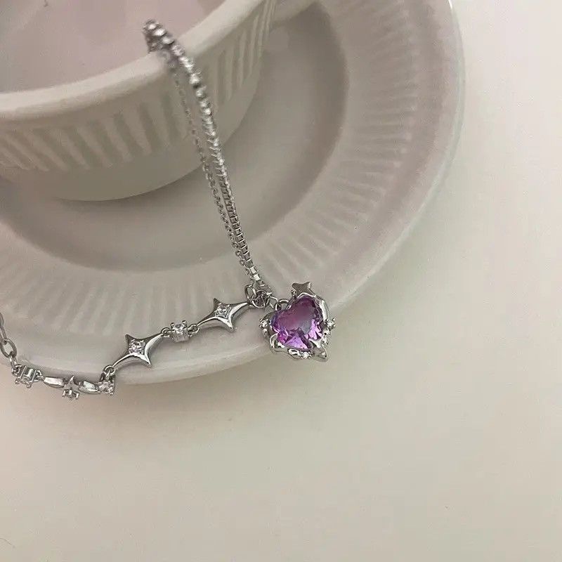 Jewelry Cross Star Purple Heart Zircon Necklace Size ONE SIZE - 2 Thumbnail