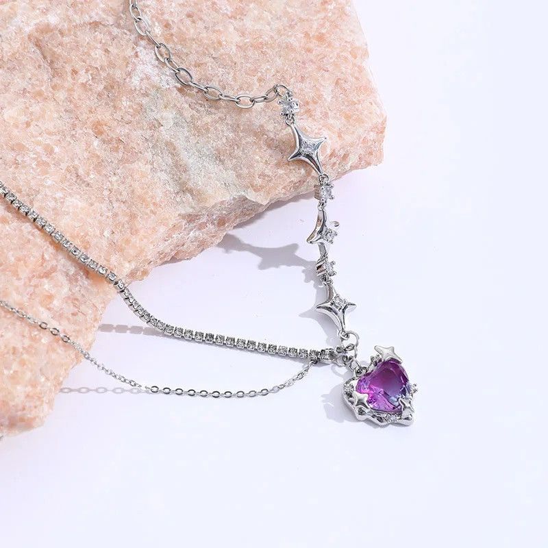 Jewelry Cross Star Purple Heart Zircon Necklace Size ONE SIZE - 1 Thumbnail
