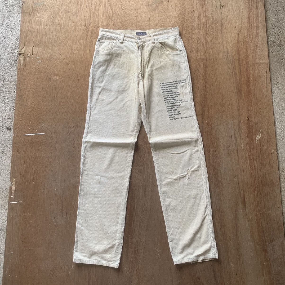 image of Corduroi Club x Edition Japan 5-Pocket Japanese Vintage Trousers Corduroy Ripped Pants in Cream (Si