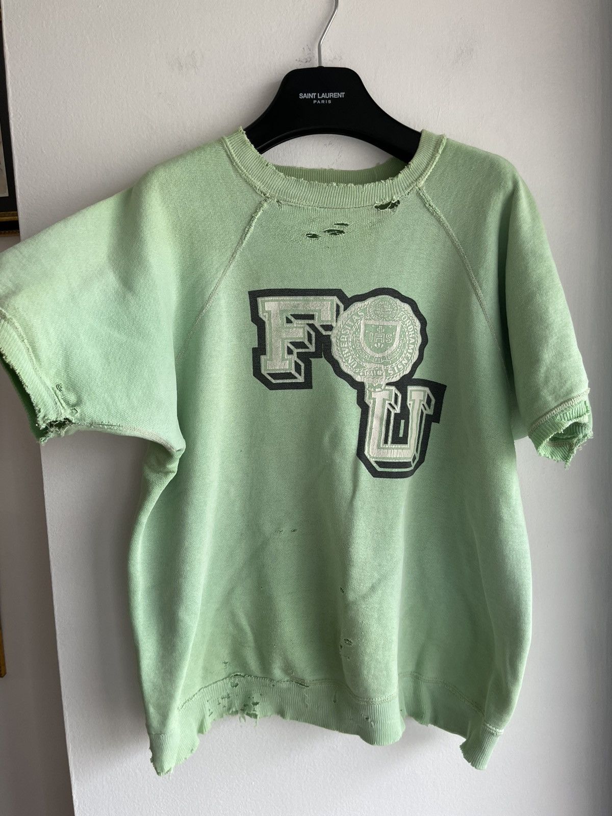 image of Vintage Holy Grail F U Thrashed Knit Sweater Moss Color in Moss Teal Green, Men's (Size XL)