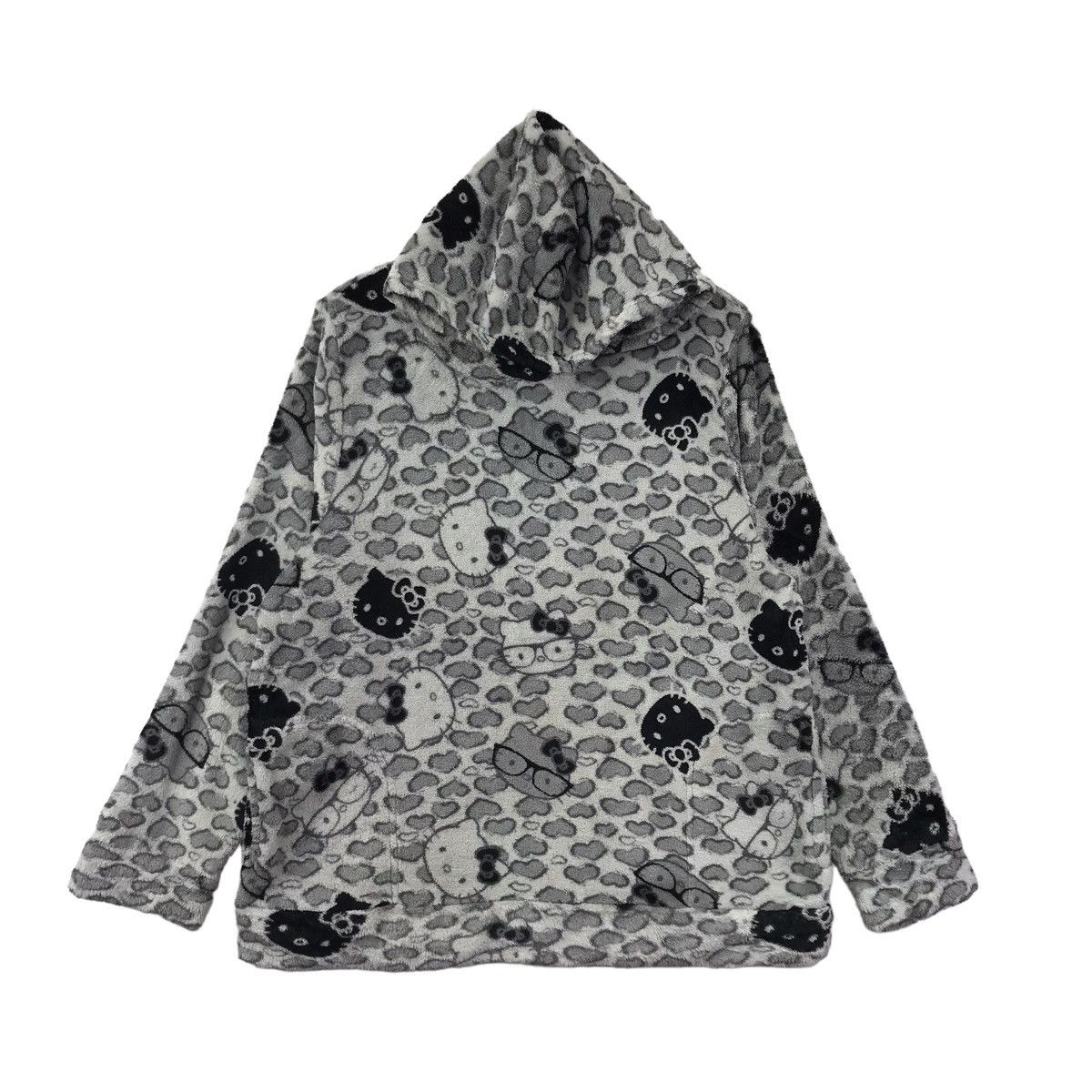 Vintage HELLO KITTY Overprint Design Fleece Grey Hoodie Size US L / EU 52-54 / 3 - 1 Thumbnail