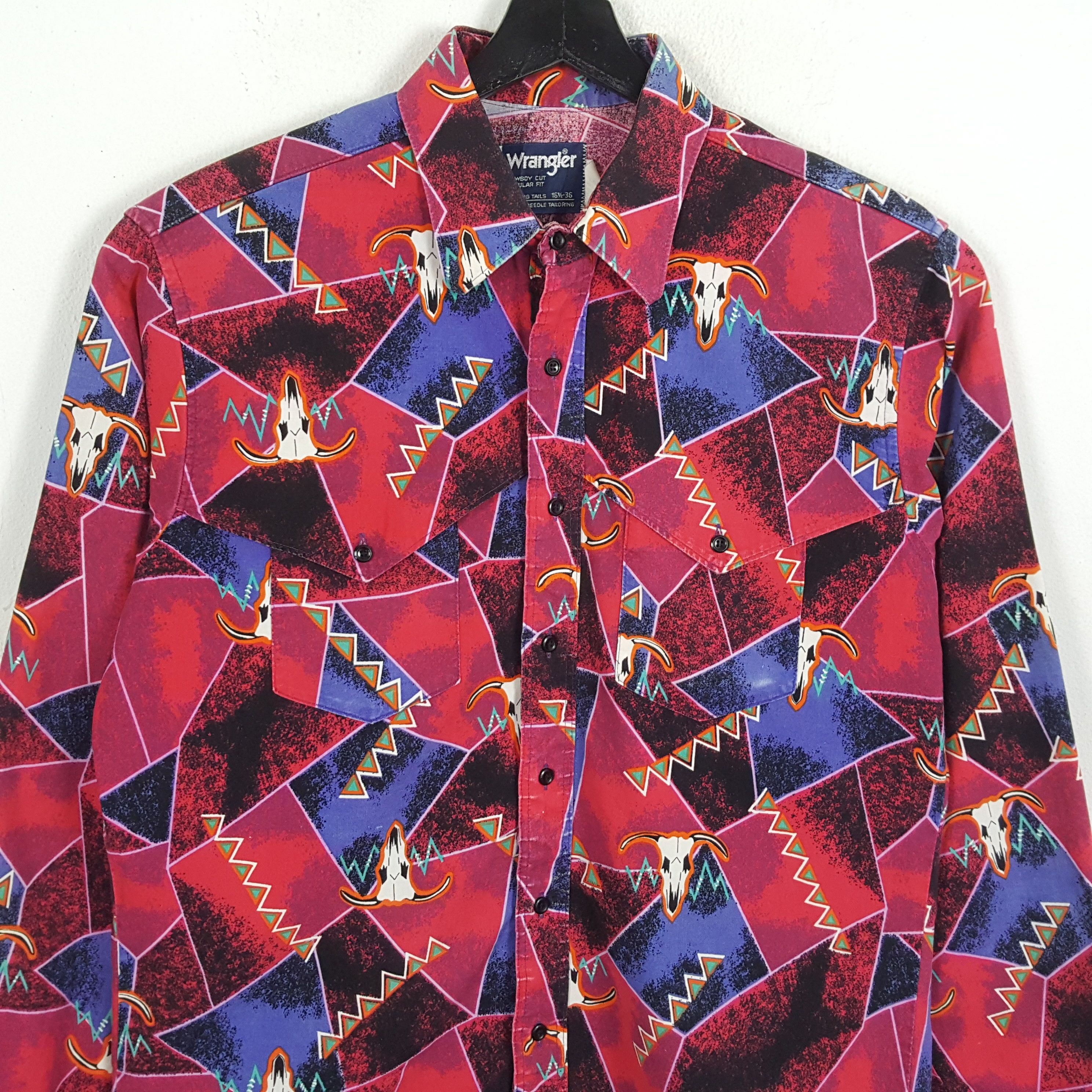 Vintage × Wrangler WRANGLER Cowboy Style Full Print Rare Shirt Size US L / EU 52-54 / 3 - 2 Thumbnail