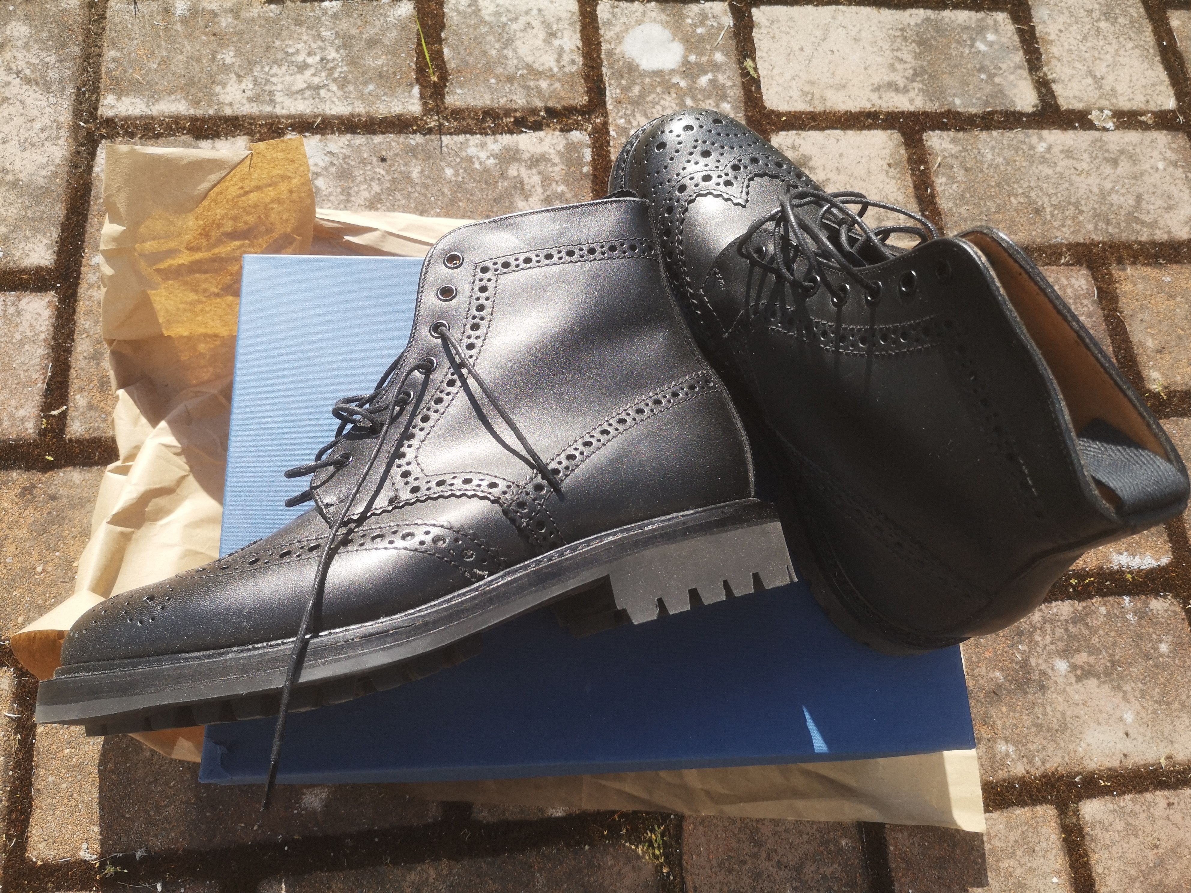 Sanders Cheltenham Black Brogue Derby Boots Grailed