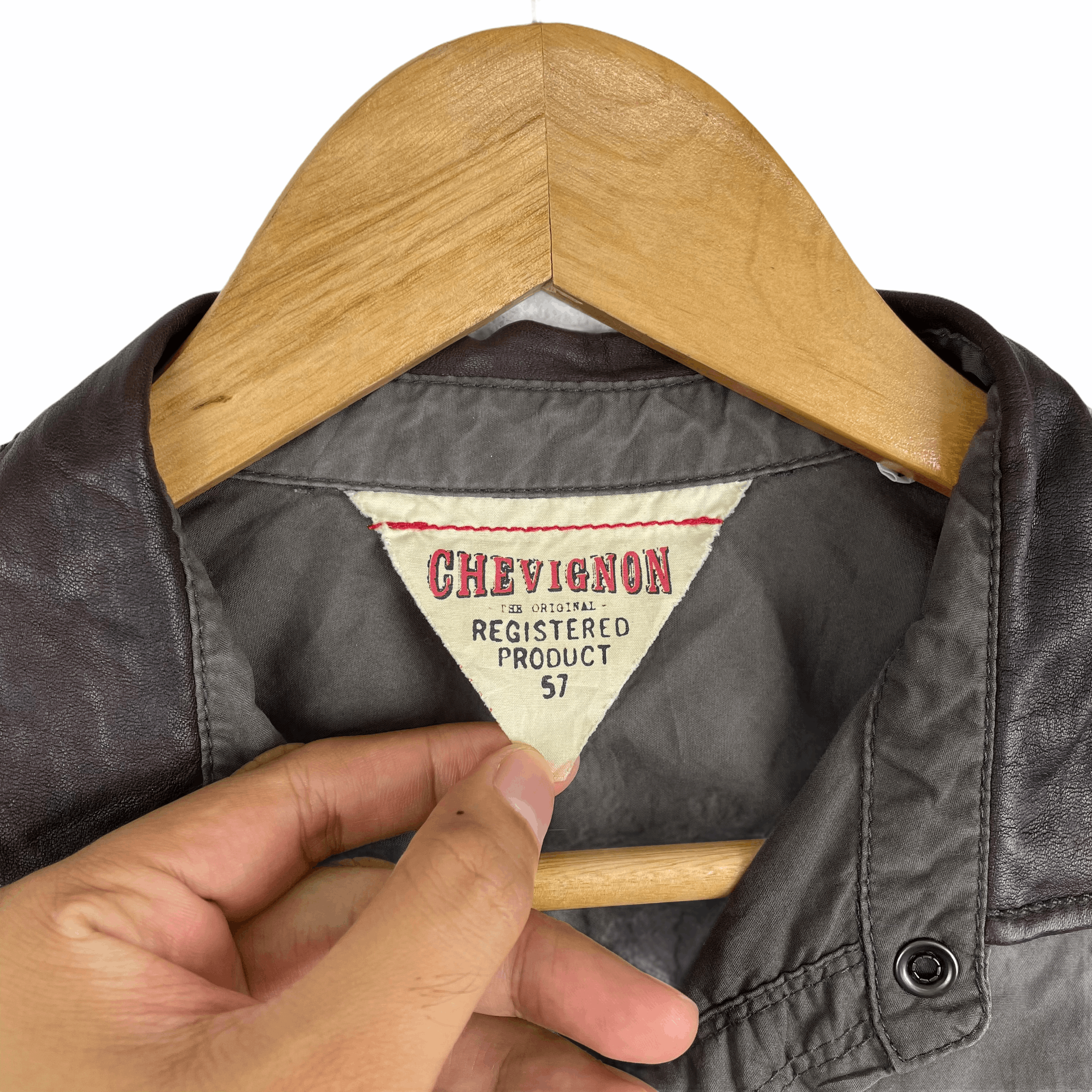 Chevignon Vintage CHEVIGNON Army Military Dark Grey Leather Shirt Size US L / EU 52-54 / 3 - 3 Thumbnail