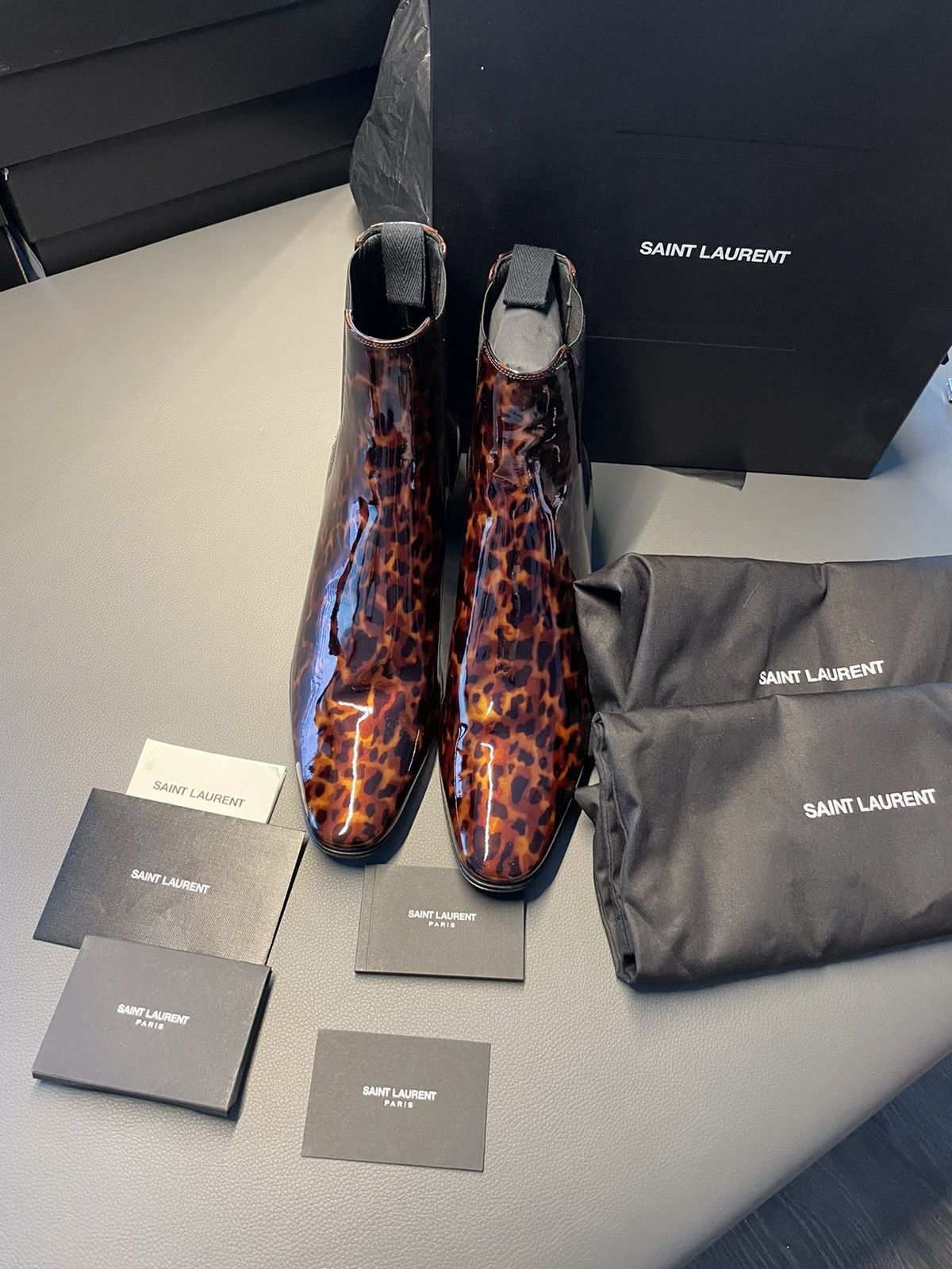 Hedi Slimane × Saint Laurent Paris × Yves Saint Laurent Brand NEW Runway Dylan 40 Patent Leather Boots Size US 9.5 / EU 42-43 - 2 Thumbnail