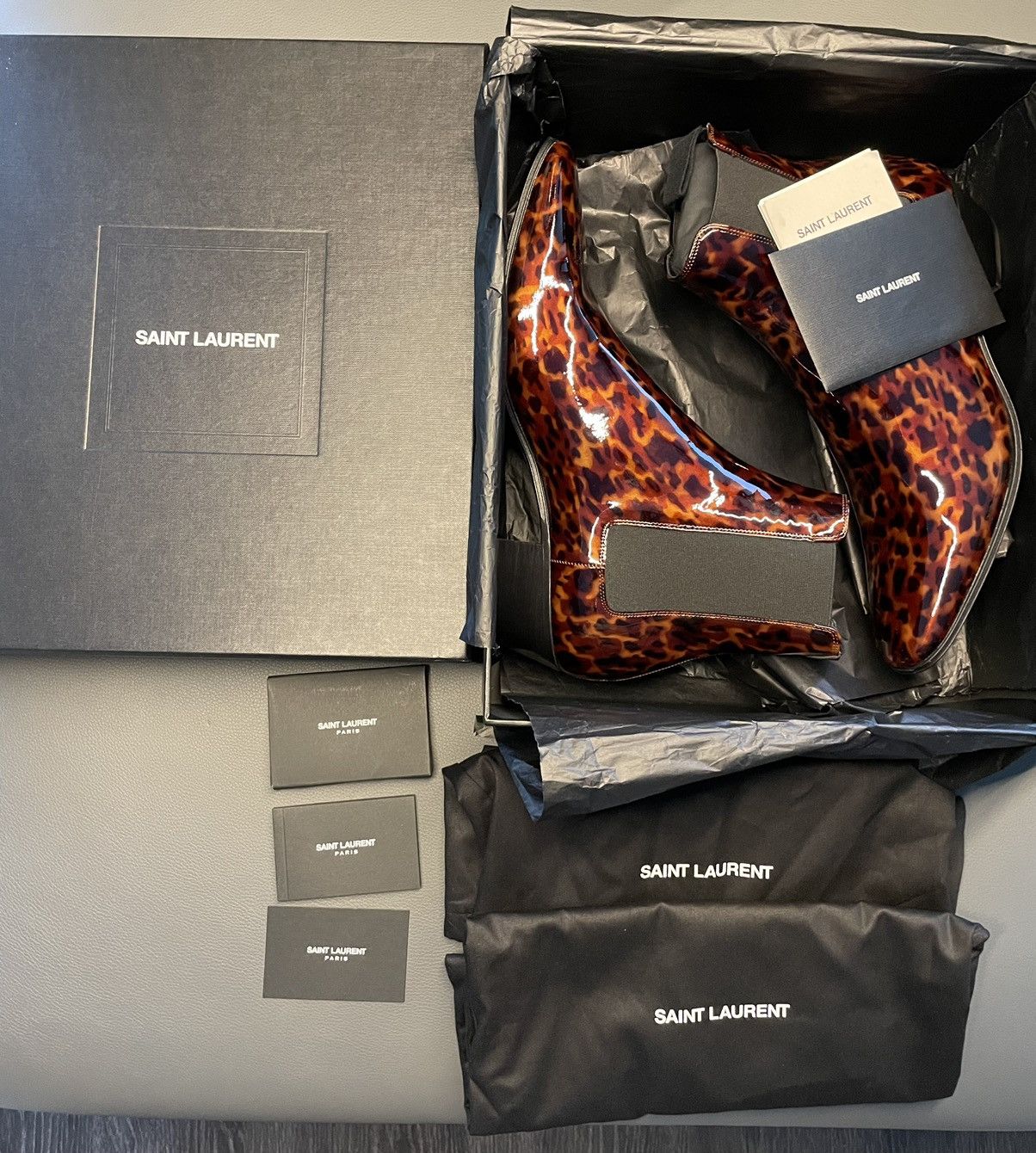 Hedi Slimane × Saint Laurent Paris × Yves Saint Laurent Brand NEW Runway Dylan 40 Patent Leather Boots Size US 9.5 / EU 42-43 - 5 Thumbnail
