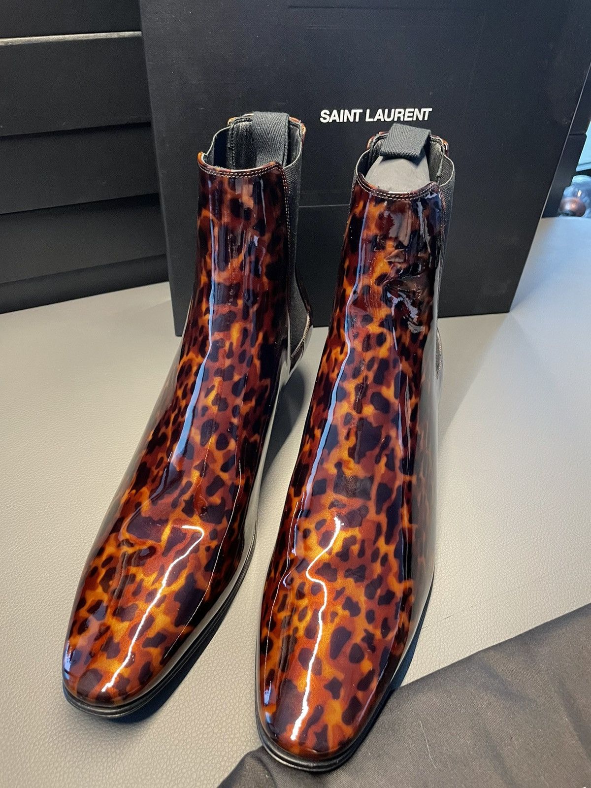 Hedi Slimane × Saint Laurent Paris × Yves Saint Laurent Brand NEW Runway Dylan 40 Patent Leather Boots Size US 9.5 / EU 42-43 - 1 Thumbnail