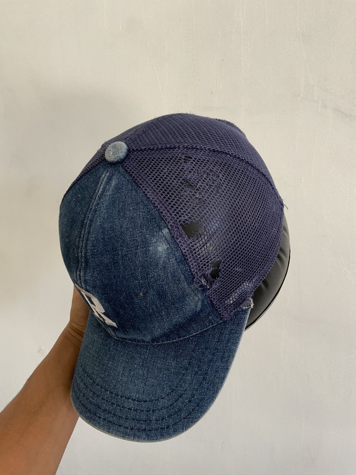 Hat Club Distressed Embroidery light Wash Acid Fade Trucker Hat Size ONE SIZE - 7 Thumbnail