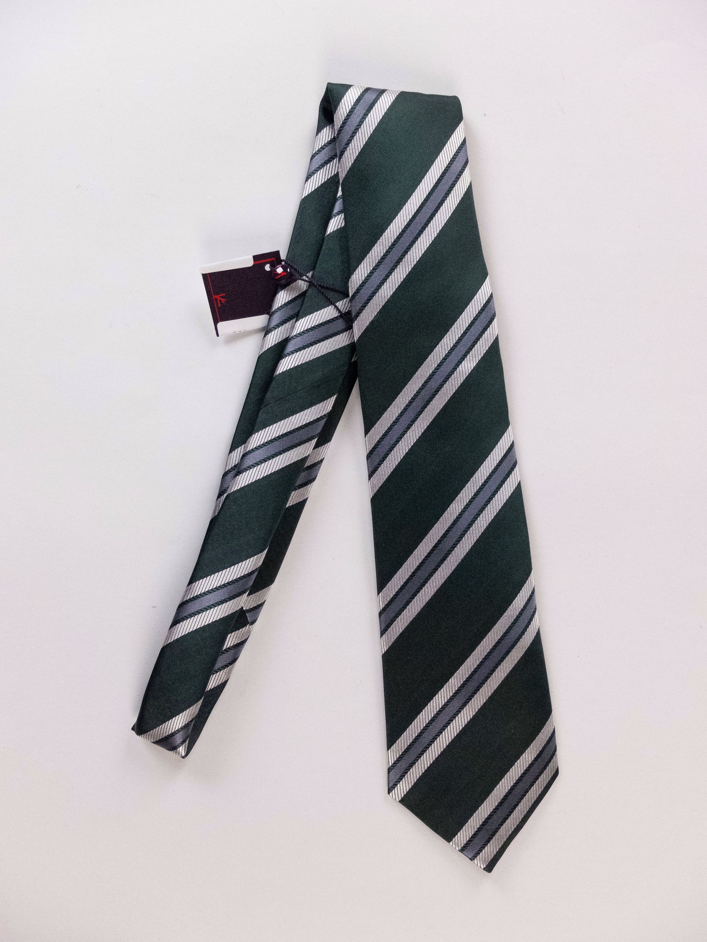 image of Isaia Napoli Green 7 Fold Striped Silk Tie Authentic Nwt, Men's