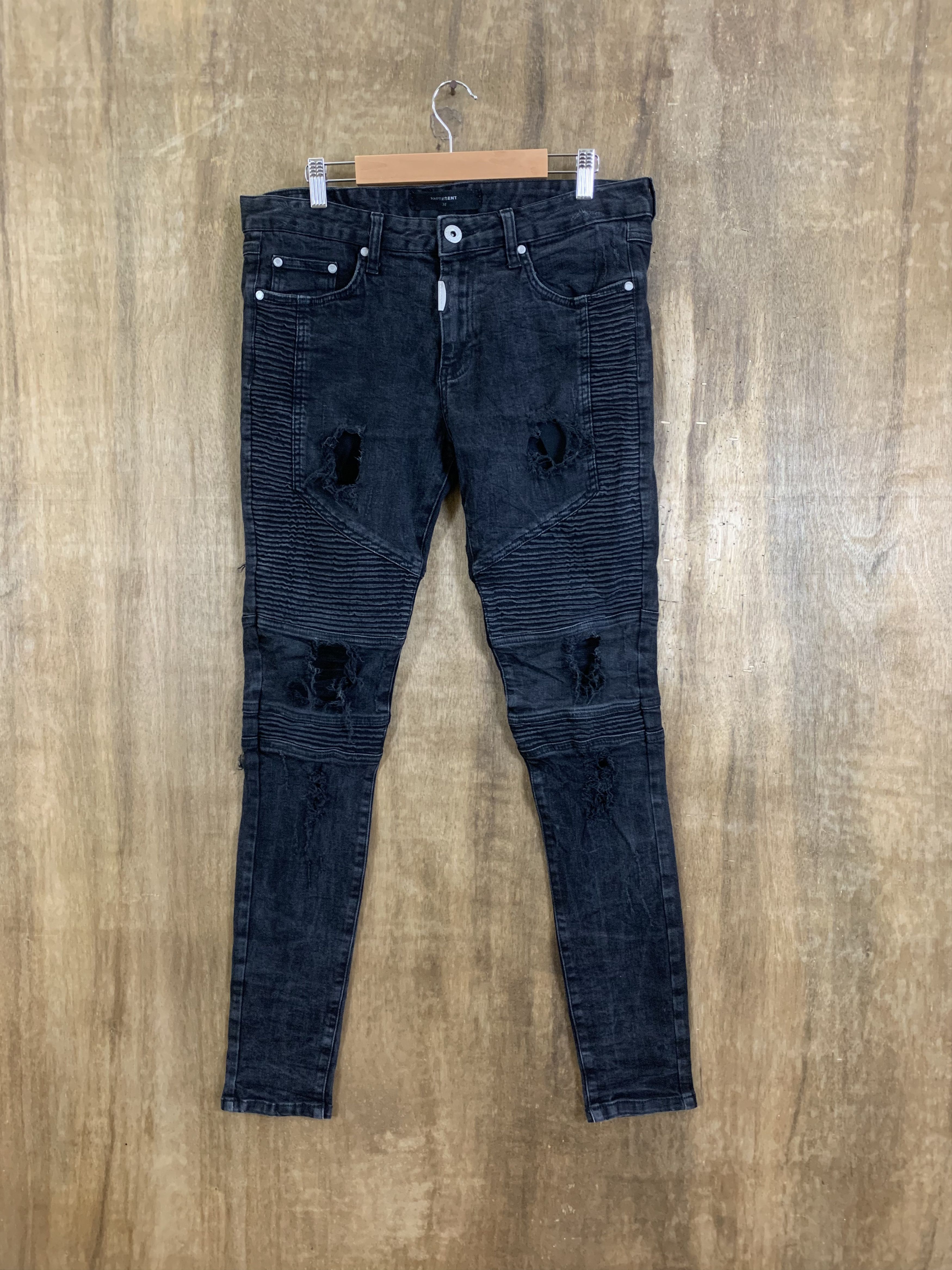 image of Distressed Denim x Represent Clo Bikers Jeans Destroy Distressed Jet Black Multipocket (Size 32)
