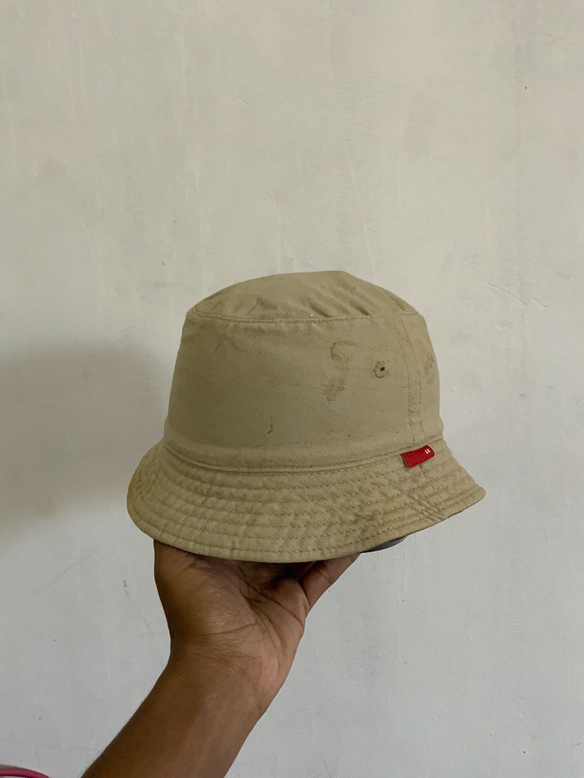image of Archival Clothing x Hat Individual Designer Plain Reversible Outdoor Bucket Hat in Cream, Men's