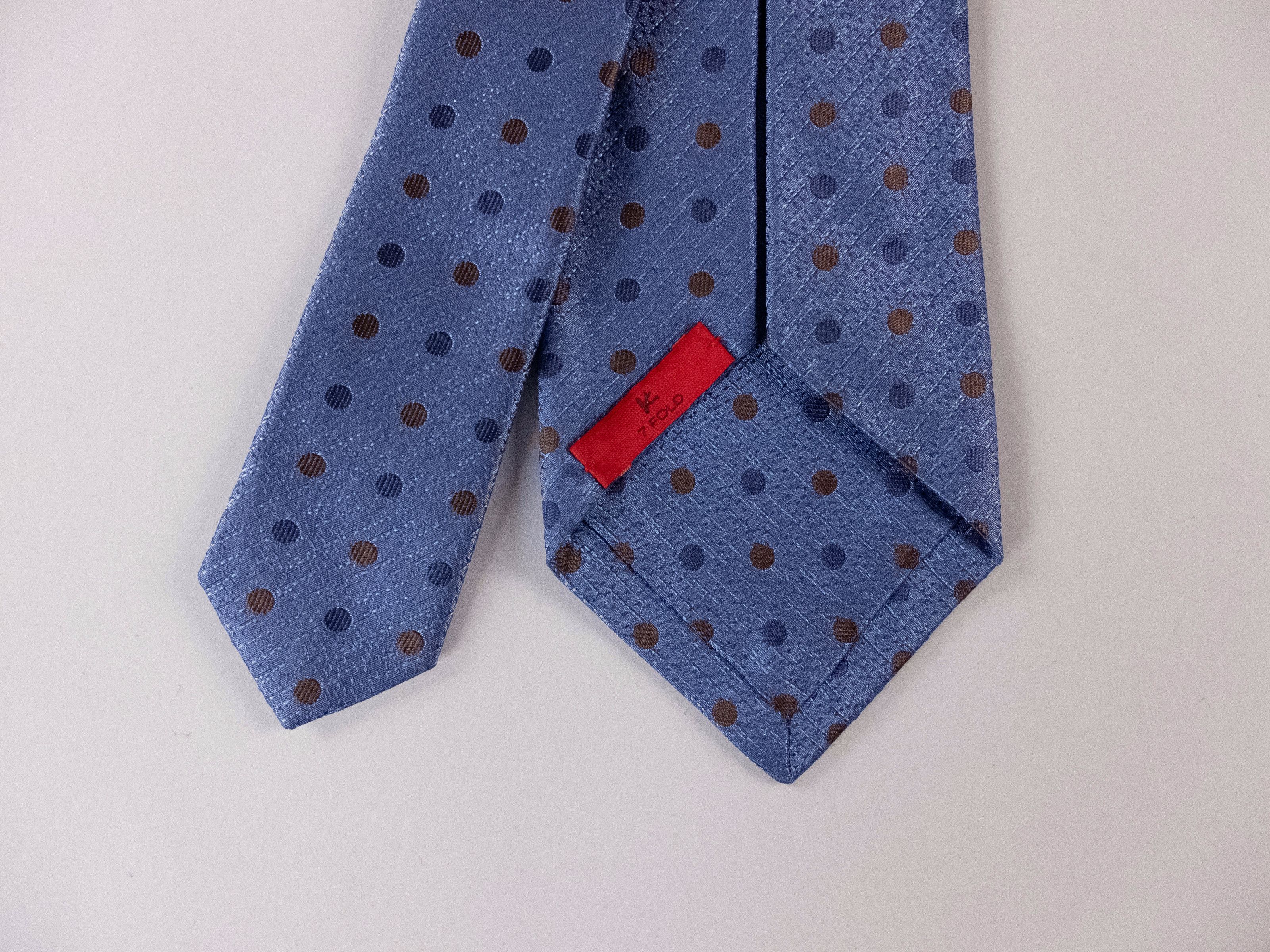 Isaia ISAIA Napoli blue 7 fold polka dots silk tie authentic NWT Size ONE SIZE - 4 Thumbnail