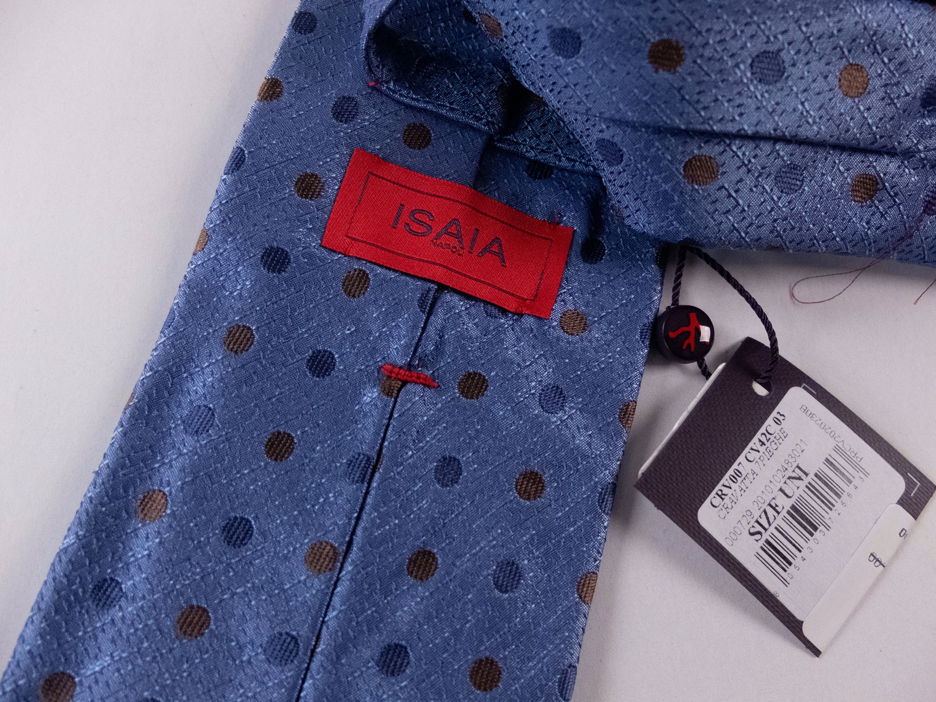 Isaia ISAIA Napoli blue 7 fold polka dots silk tie authentic NWT Size ONE SIZE - 3 Thumbnail