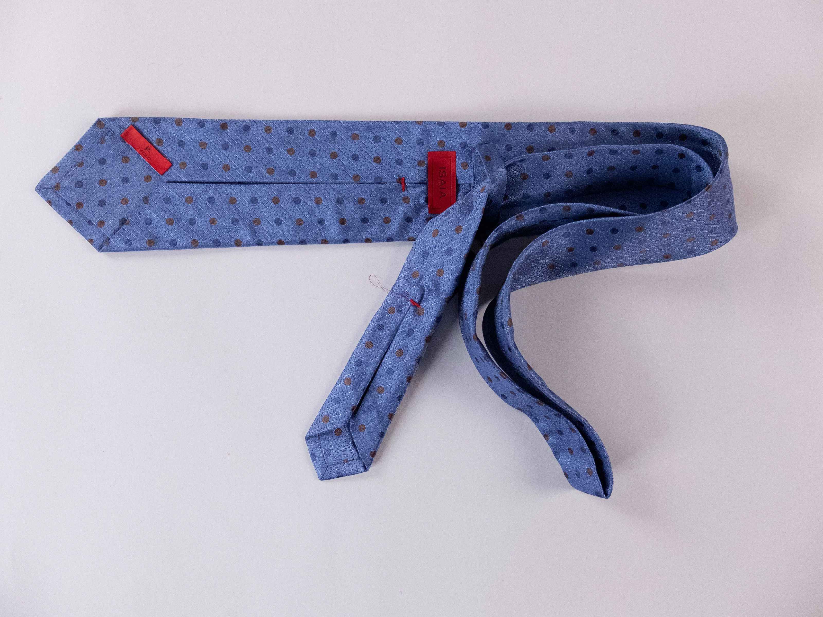 Isaia ISAIA Napoli blue 7 fold polka dots silk tie authentic NWT Size ONE SIZE - 2 Thumbnail