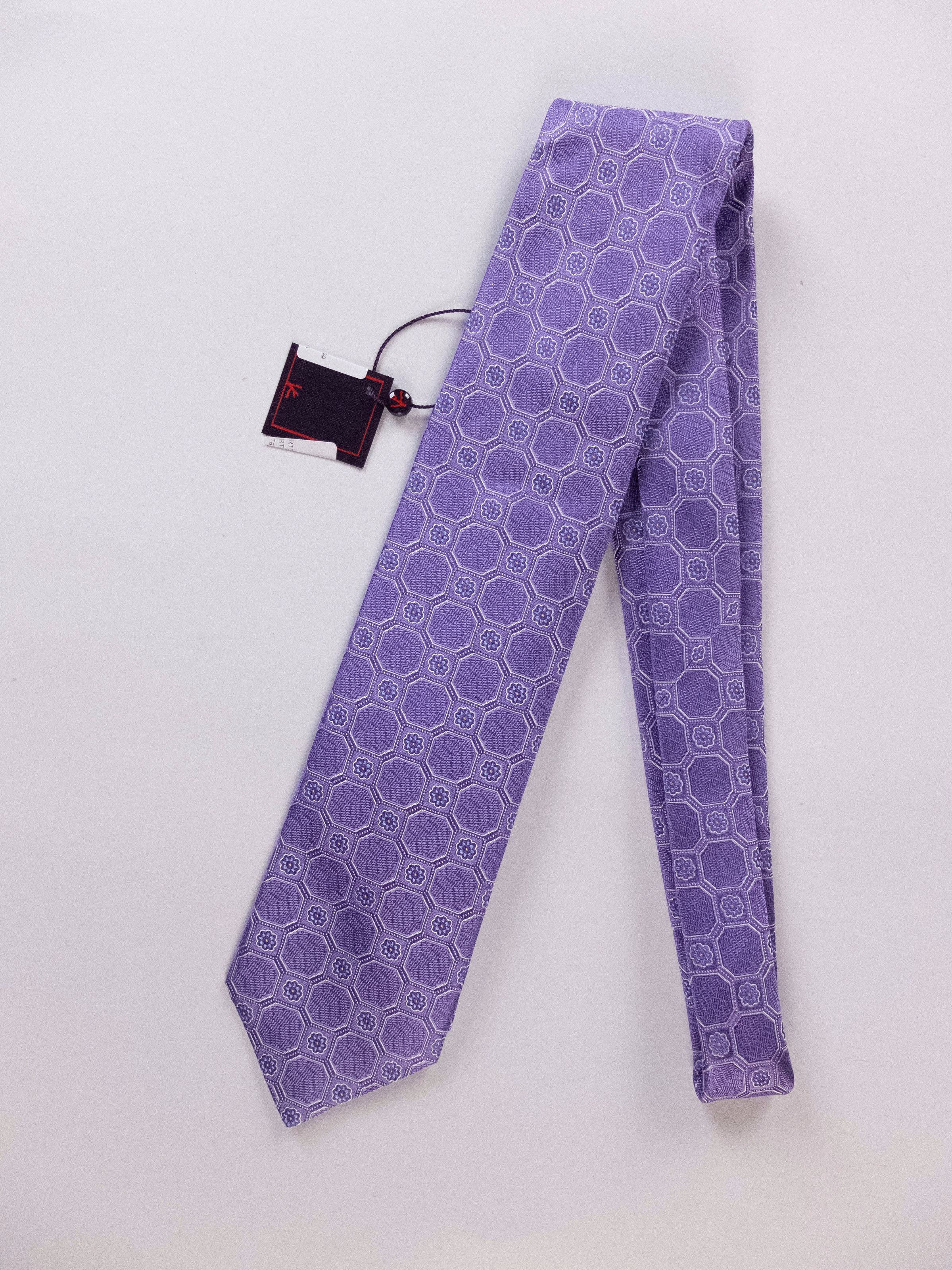 image of Isaia Napoli Lavender 7 Fold Floral Silk Tie Authentic Nwt, Men's