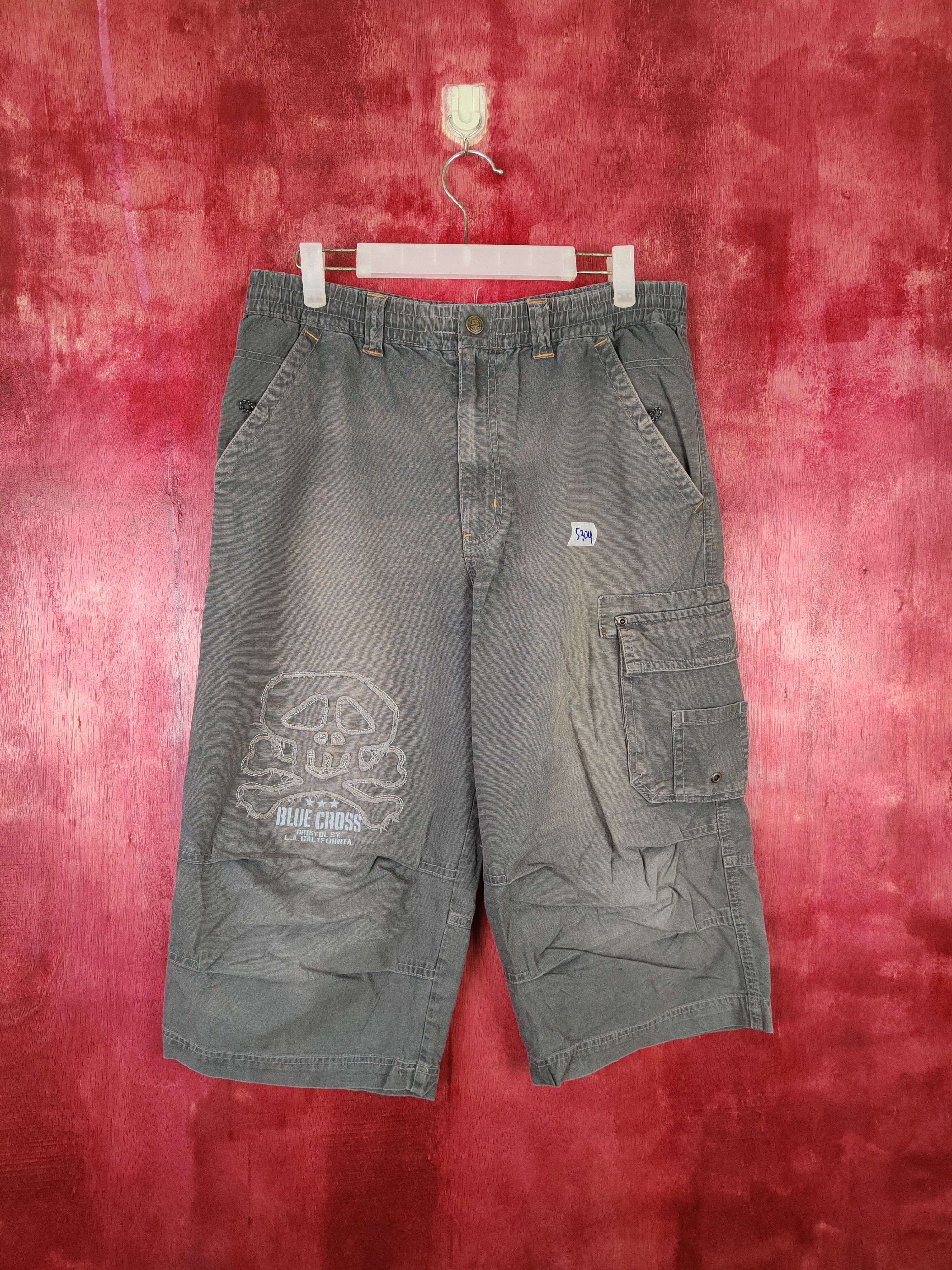 Japanese Brand Blue Cross skull Gray Multi Pocket Short Pants #5304 Size US 32 / EU 48 - 1 Thumbnail