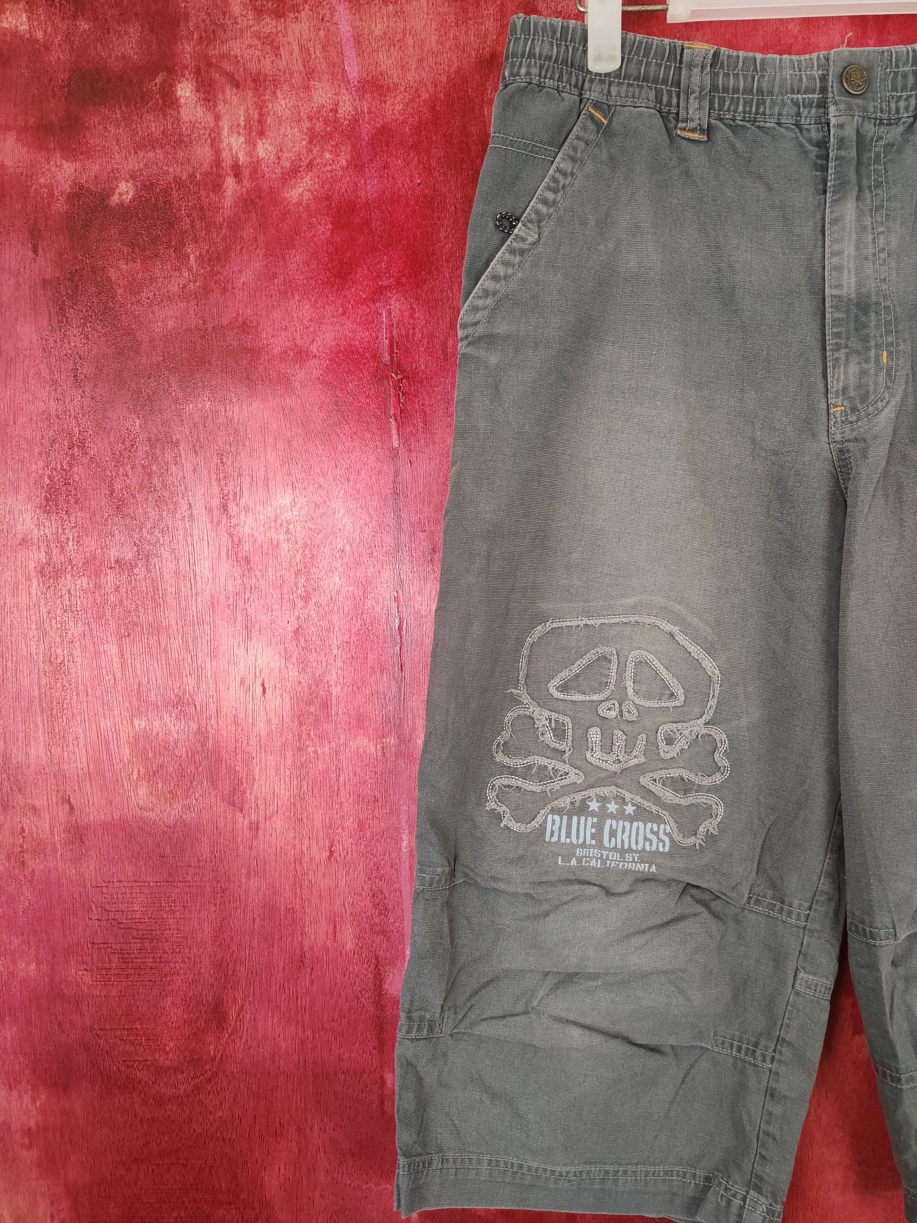 Japanese Brand Blue Cross skull Gray Multi Pocket Short Pants #5304 Size US 32 / EU 48 - 4 Thumbnail