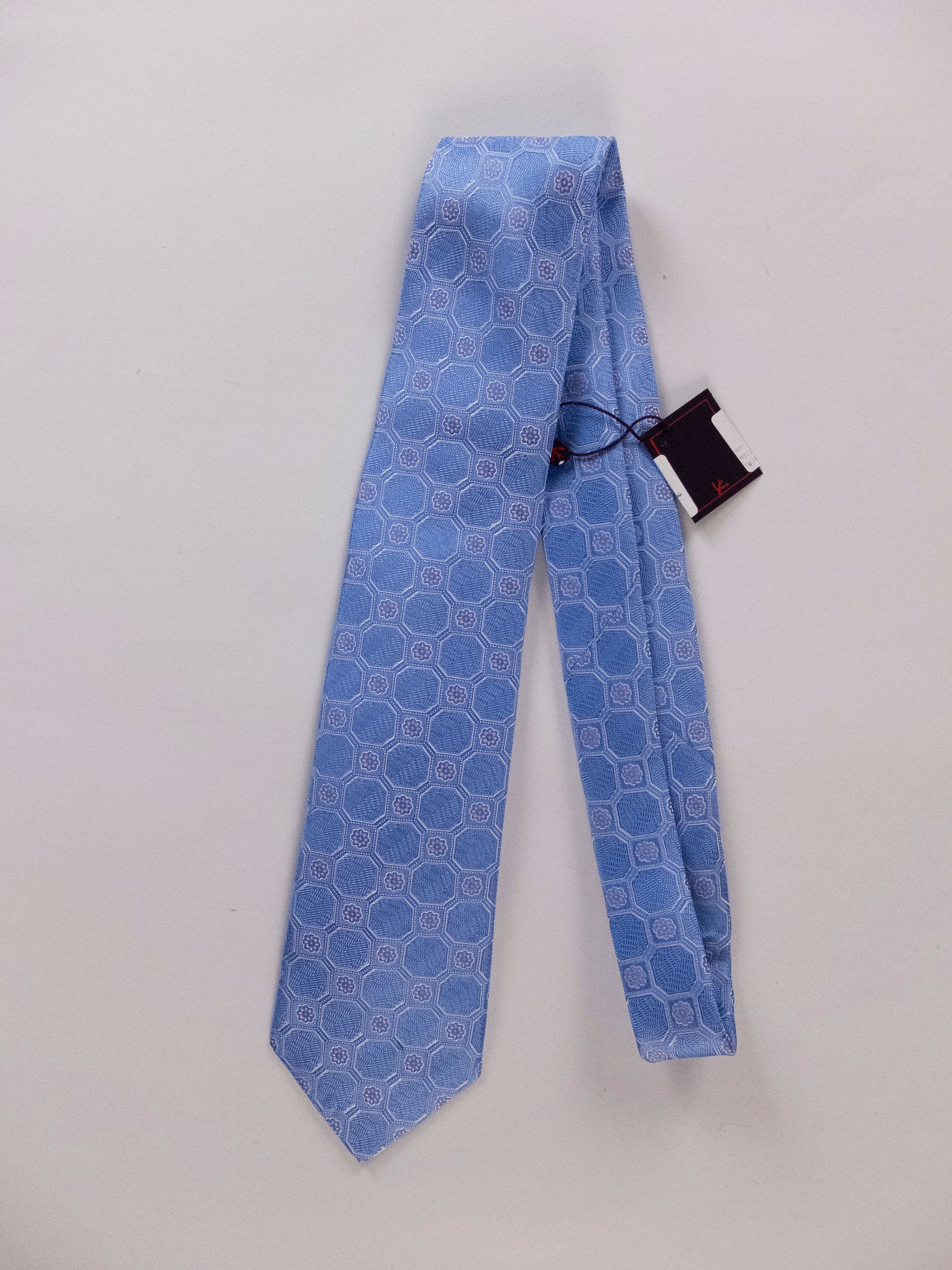image of Isaia Napoli Blue 7 Fold Floral Silk Tie Authentic Nwt, Men's